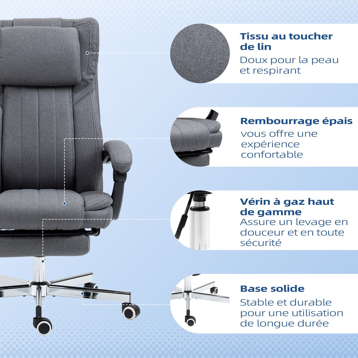 Chaise de bureau Polyester Gris foncé gris foncé, HOMCOM