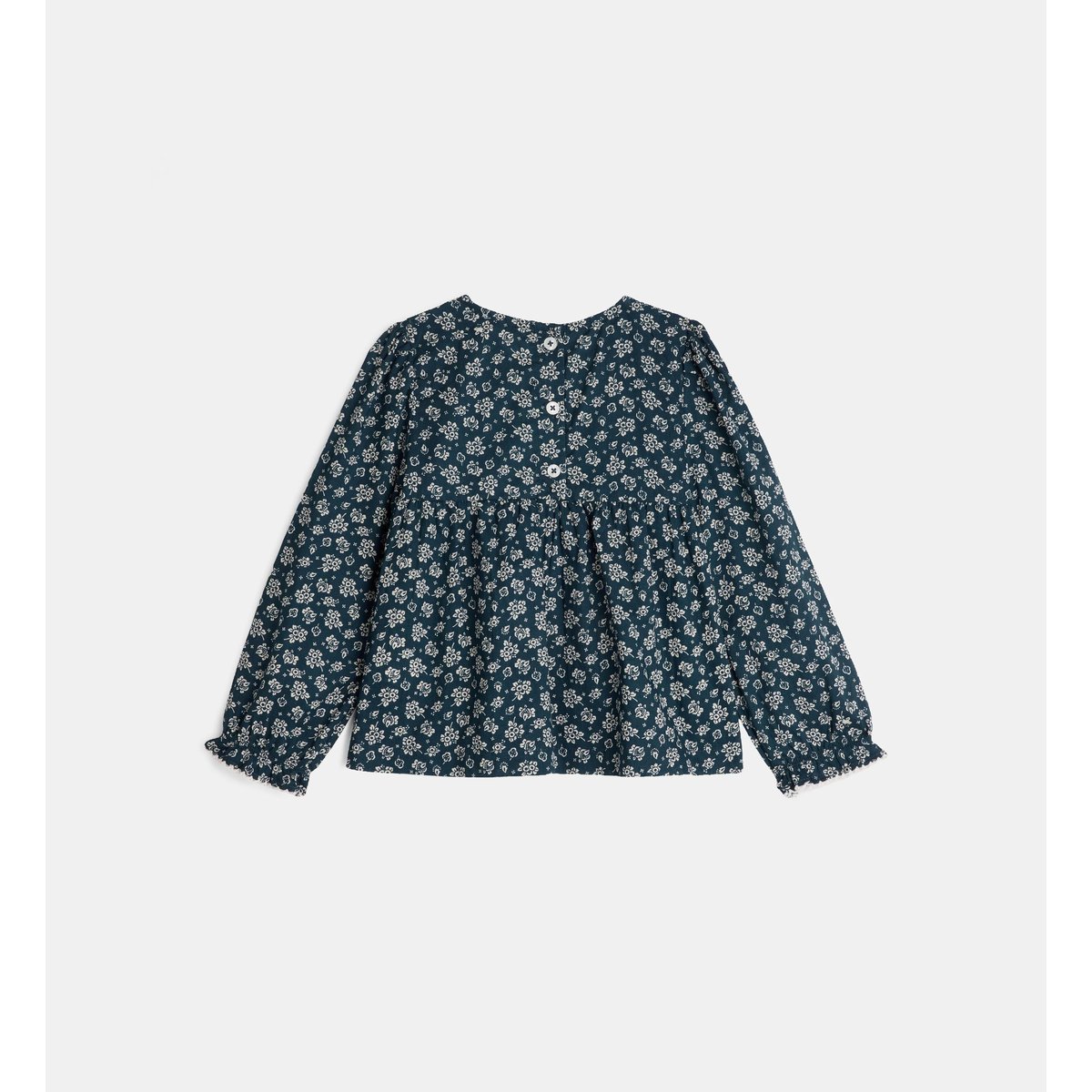 Blouse évasée tabote popeline coton bio bleu et écru, CADET ROUSSELLE