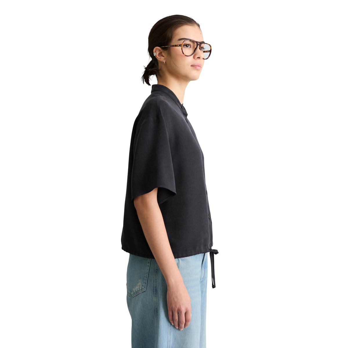 Chemisier à crop relaxed en TENCEL™ Lyocell bleu fooncé, MARC O’POLO DENIM