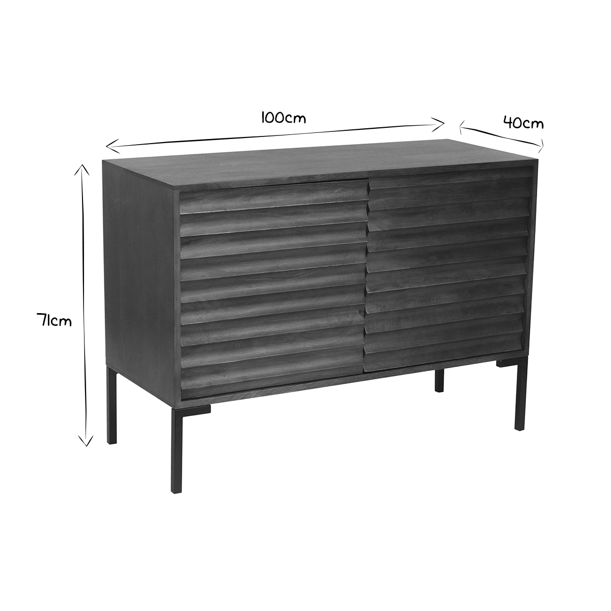 Buffet en bois foncé manguier massif et métal noir 2 portes L100 cm ONDA noyer, MILIBOO
