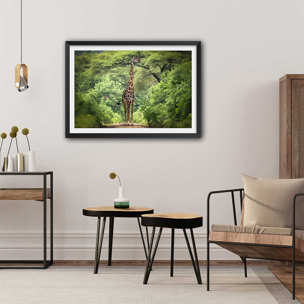 Affiche Girafe inattendue affiche + cadre en bois - noir, HEXOA