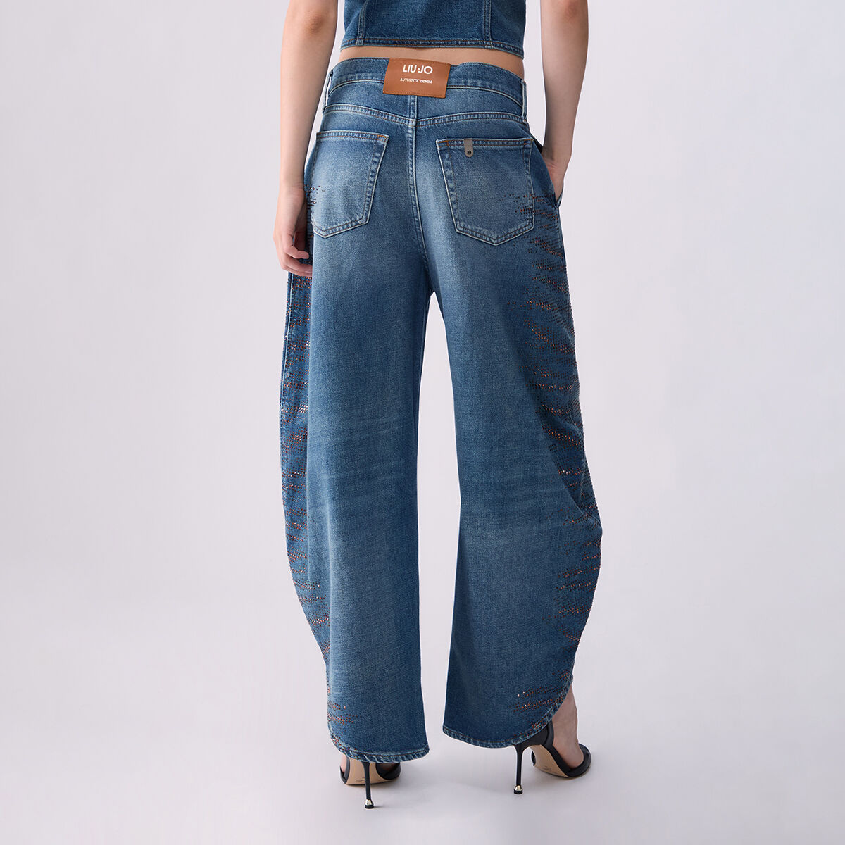 Jean balloon avec micro-strass denim bleu, LIU JO