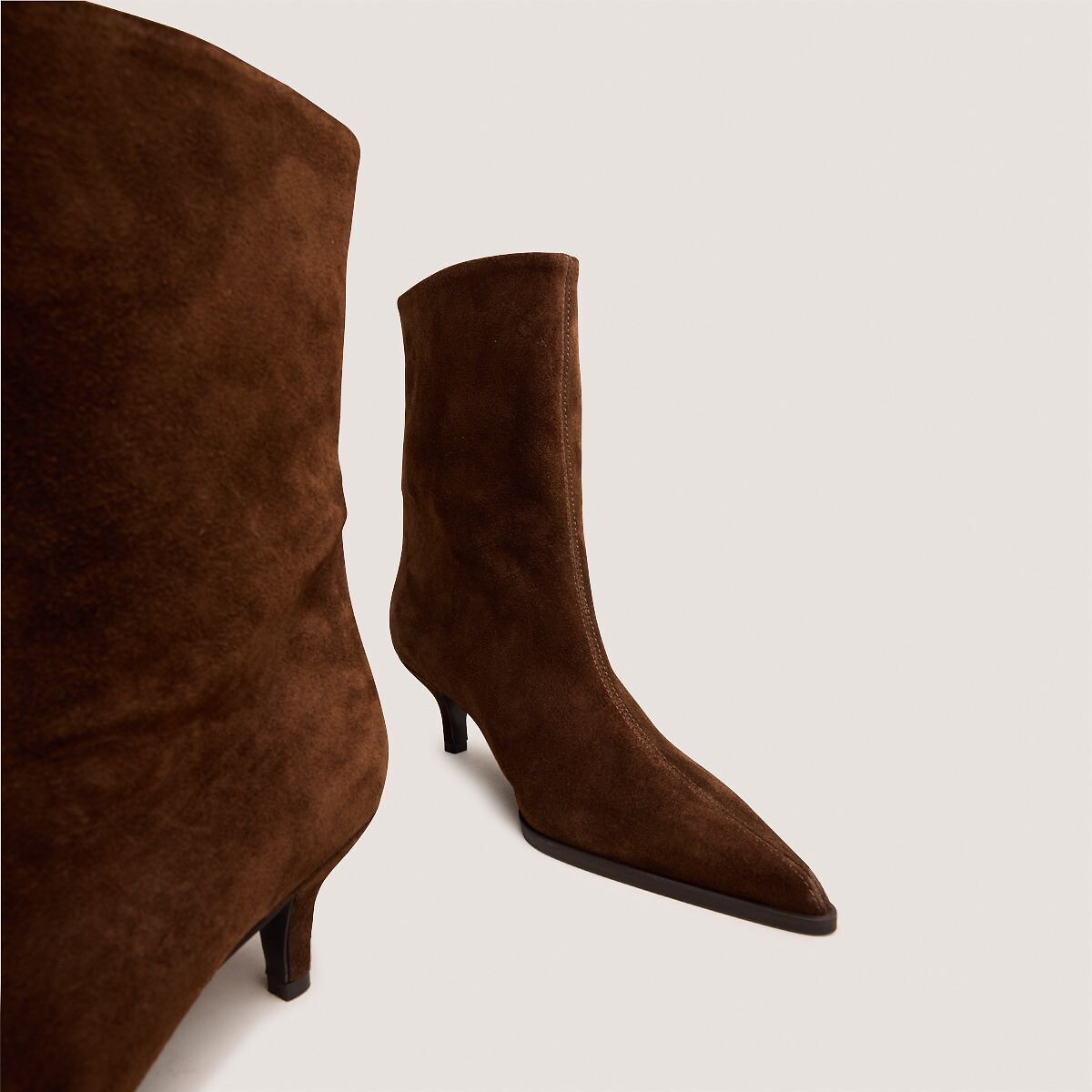 Delanie low heel pointed suede ankle boots brown, JONAK
