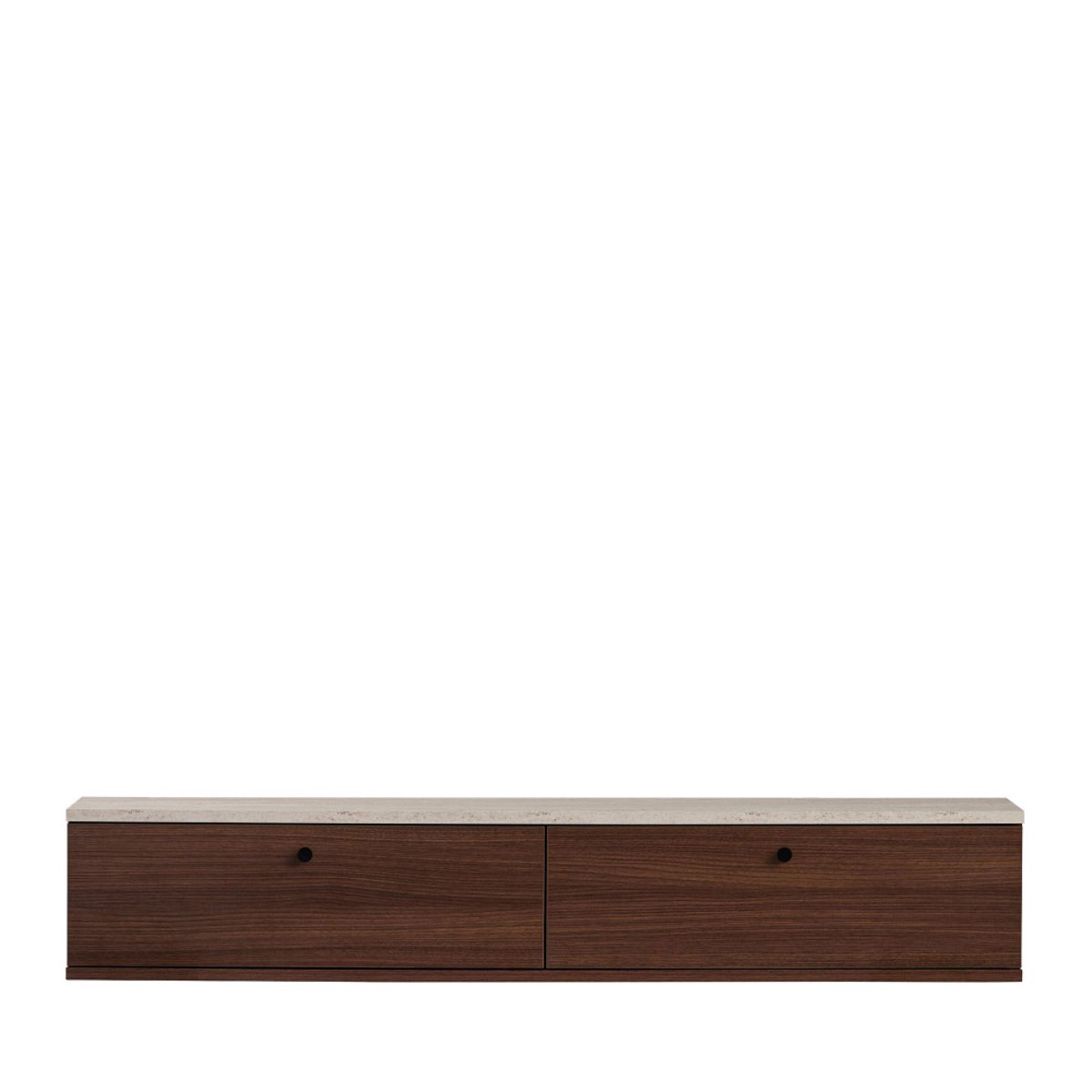 Meuble tv suspendu 2 portes en bois et effet travertin L140cm- YARA bois foncé, DRAWER