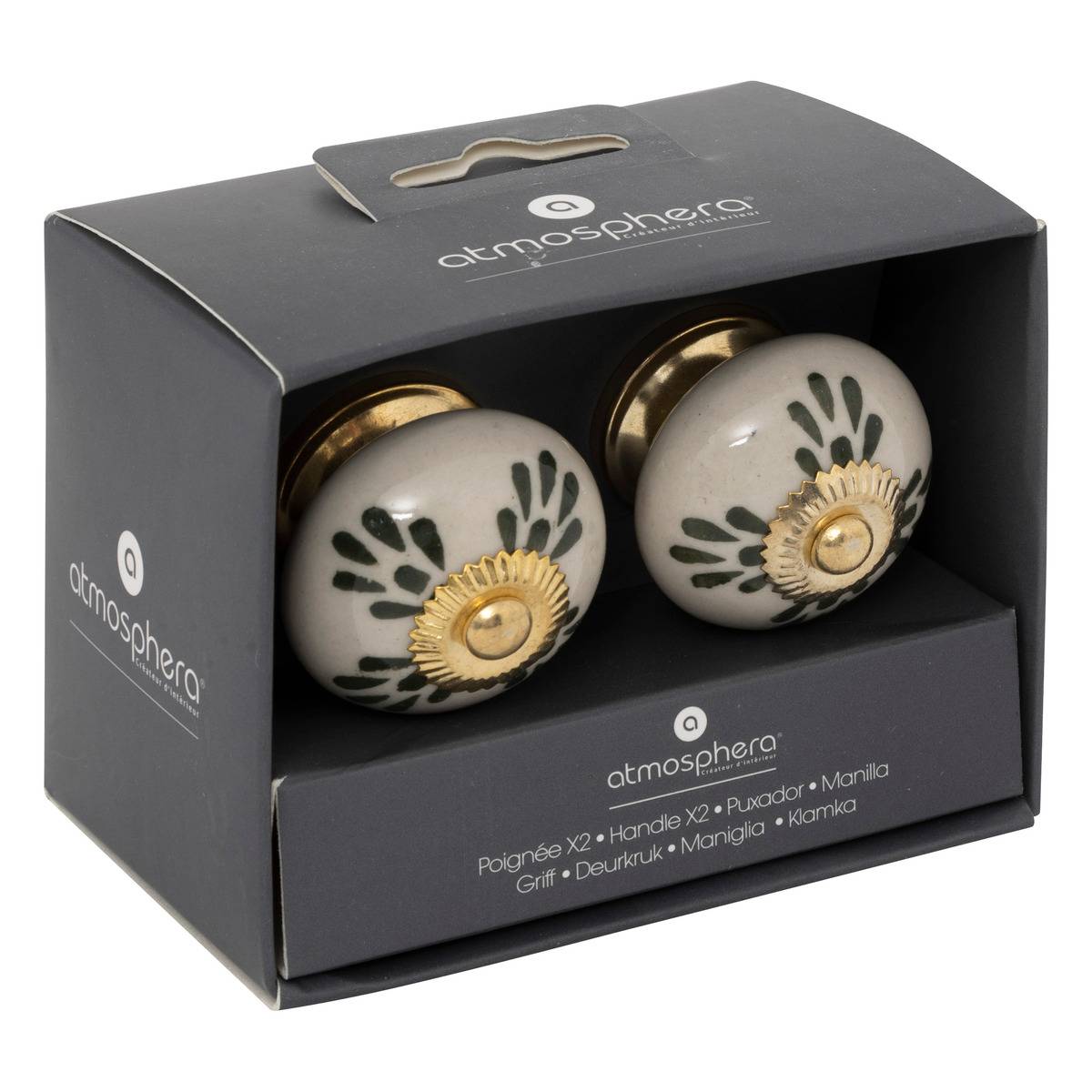 Lot de 2 boutons de meuble x2 DAYANA blanc, ATMOSPHERA