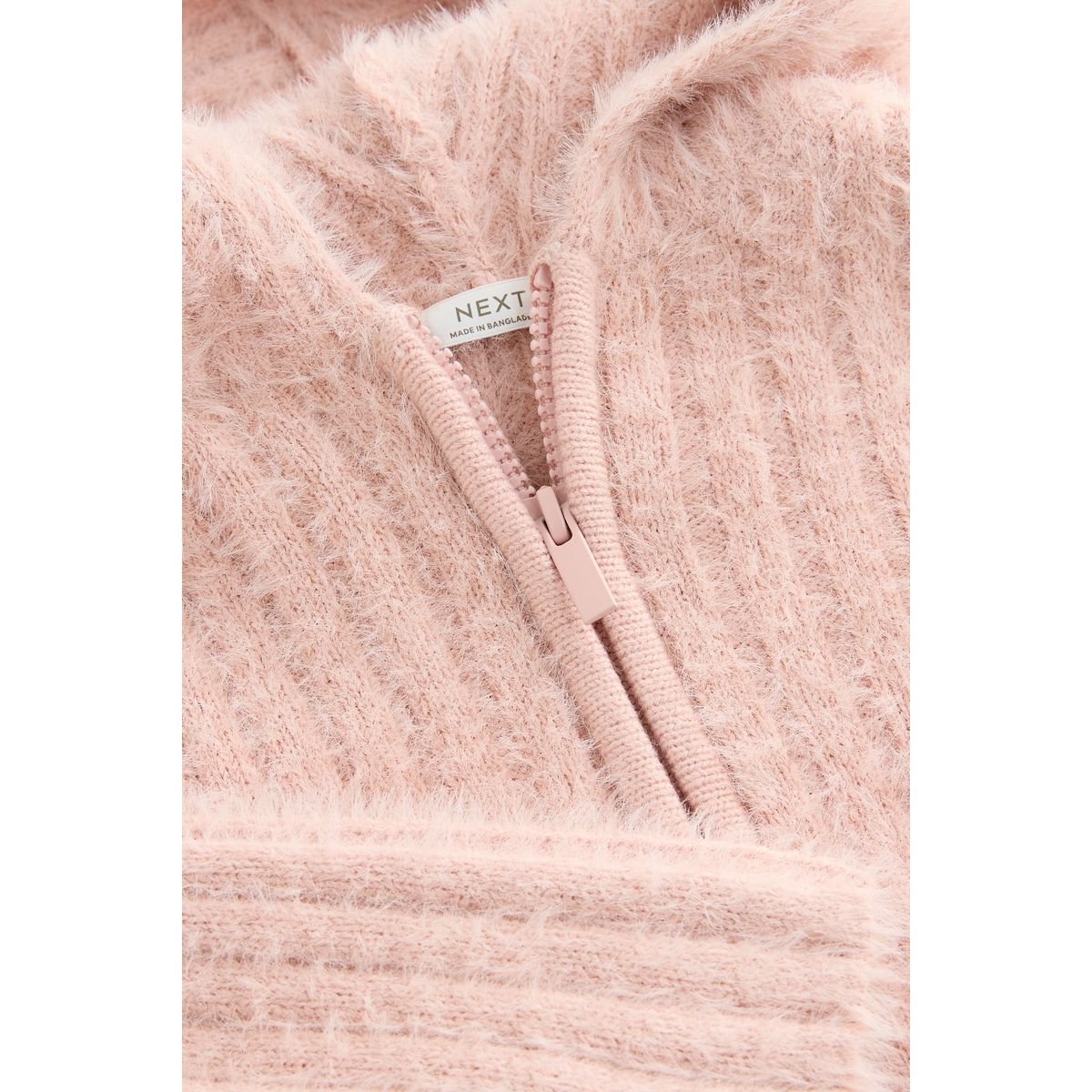 Sweat à capuche duveteux zippé rose, NEXT
