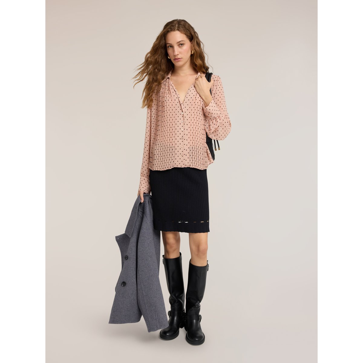 Chemise à pois avec plissé rose, MOTIVI