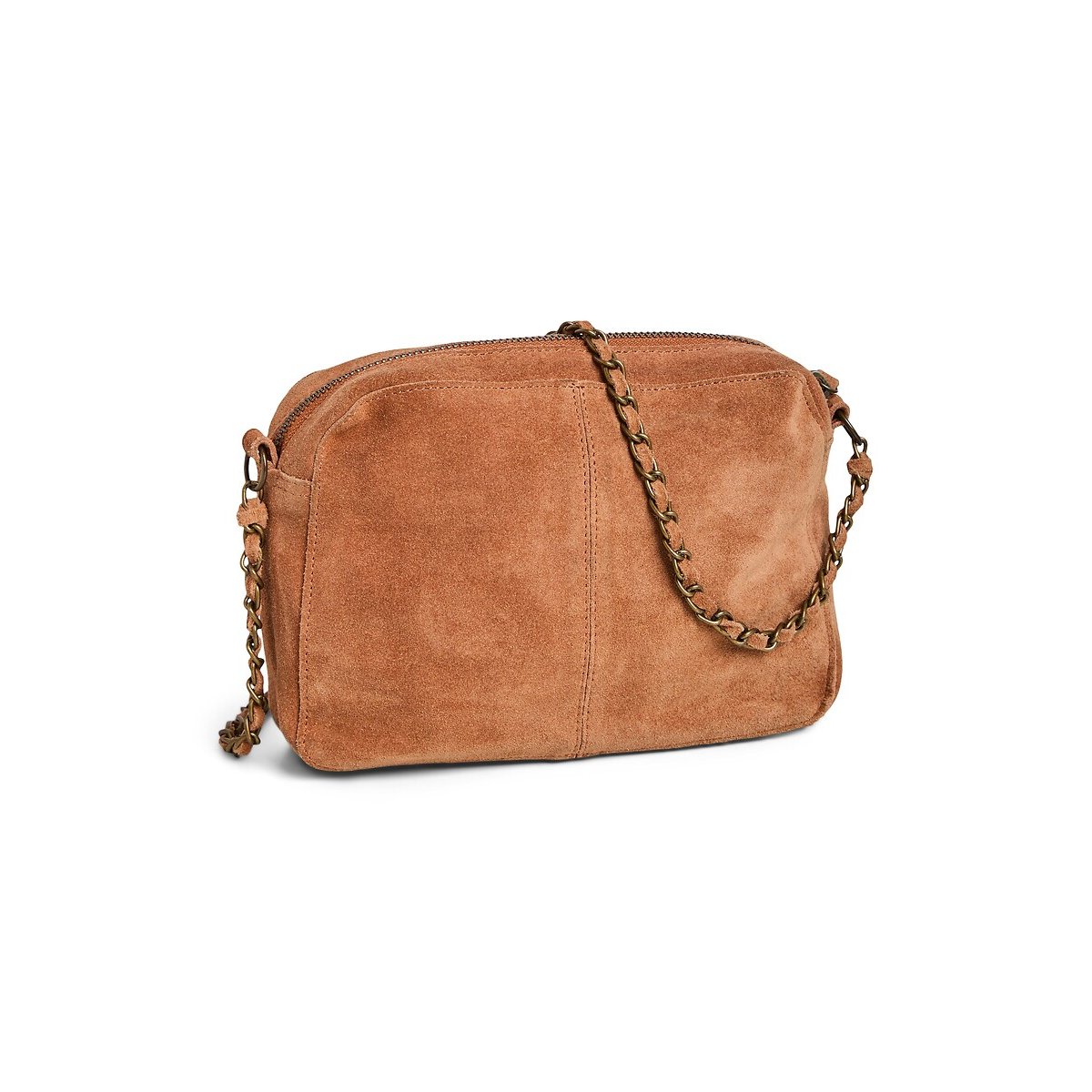 Petit sac à main en cuir suédé, Naina cognac, PIECES