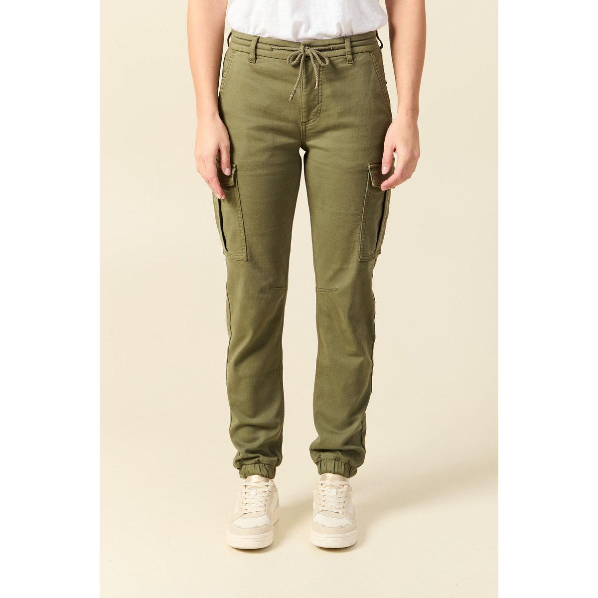 Pantalon cargo battle 7/8ème en maille vert kaki, BONOBO