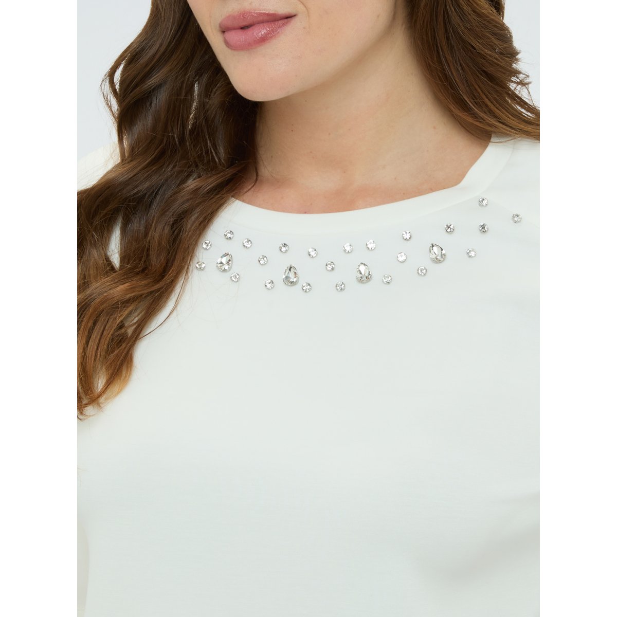 Sweat-shirt avec applications sur l'encolure blanc, FIORELLA RUBINO