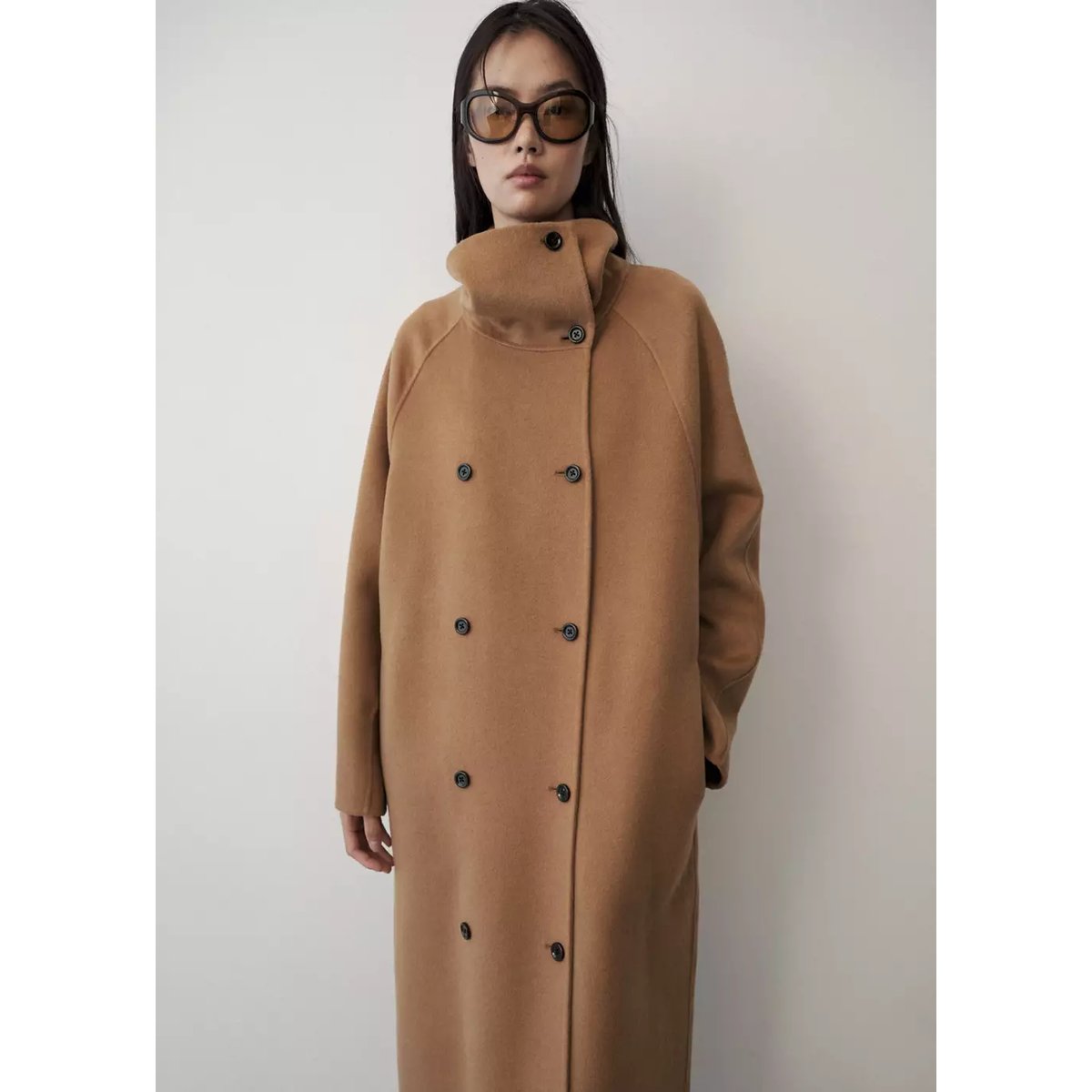 Manteau laine écharpe amovible marron moyen, MANGO