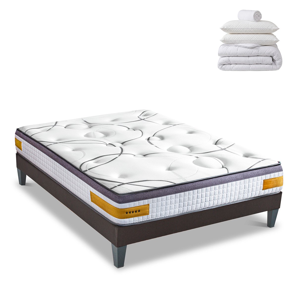 Prêt-à-dormir COPENHAGUE avec Sommier, Couette, Oreillers et Protège-matelas couleur unique, BELLECOUR