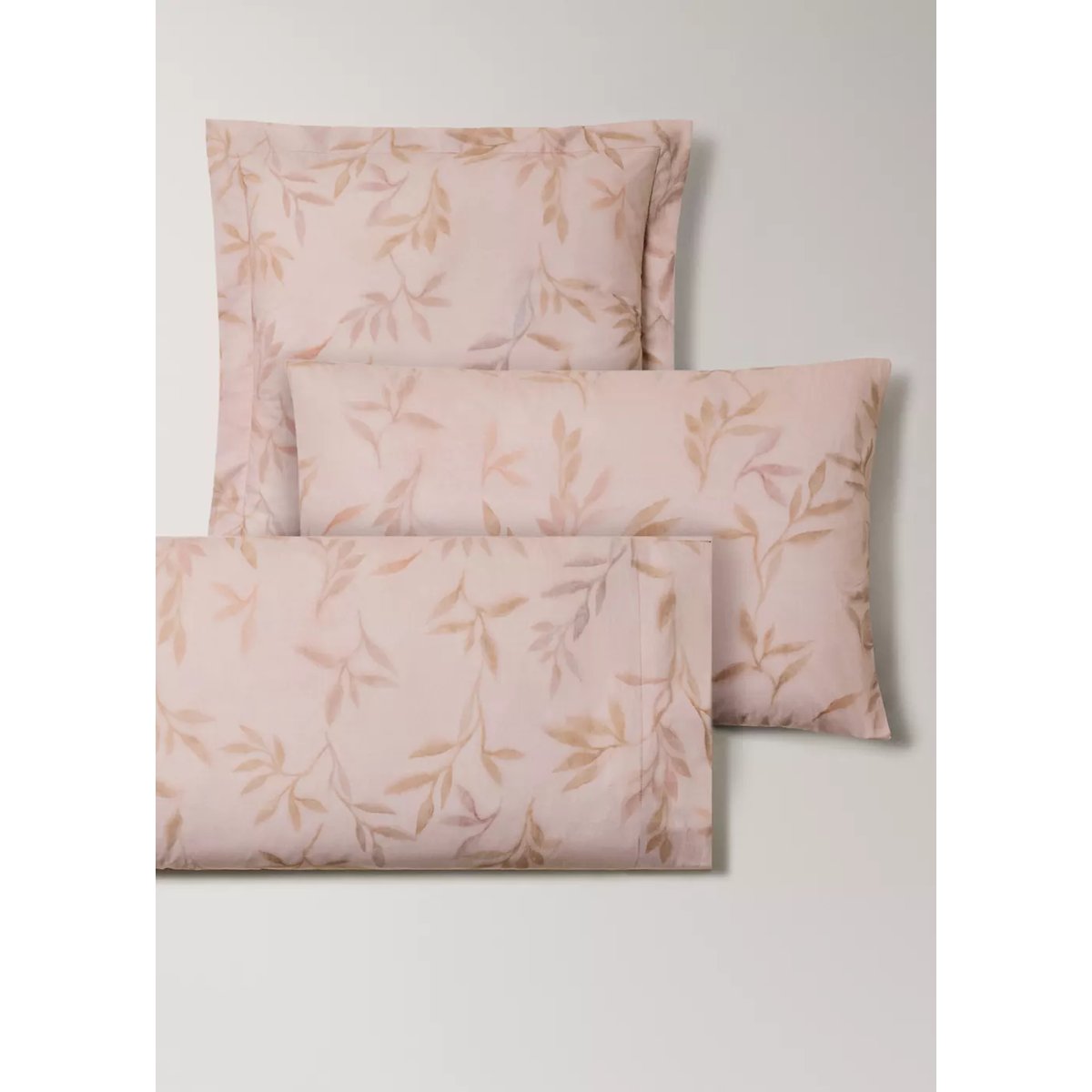 Deux taies d’oreiller percale de coton imprimé feuilles 60x60 cm pêche, MANGO HOME