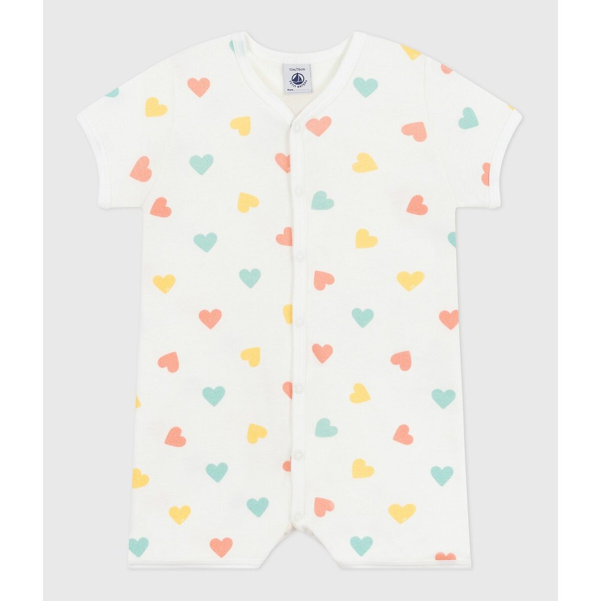 Combinaison courte en coton cœurs blanc, PETIT BATEAU