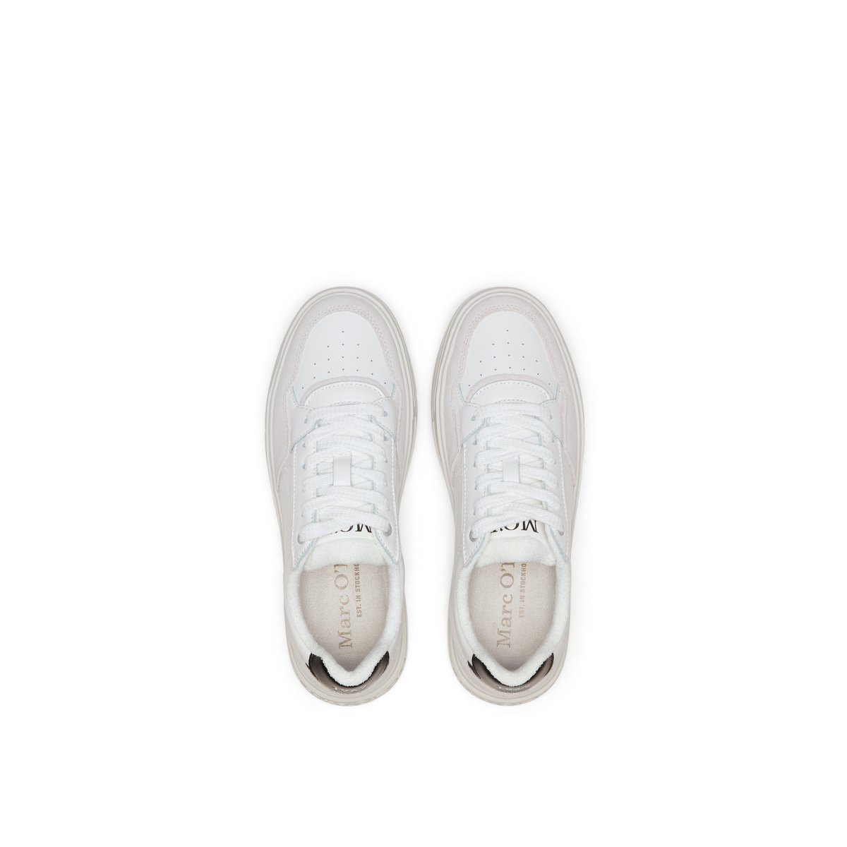 Baskets de cour en cuir de vache avec doublure en éponge blanc, MARC O'POLO
