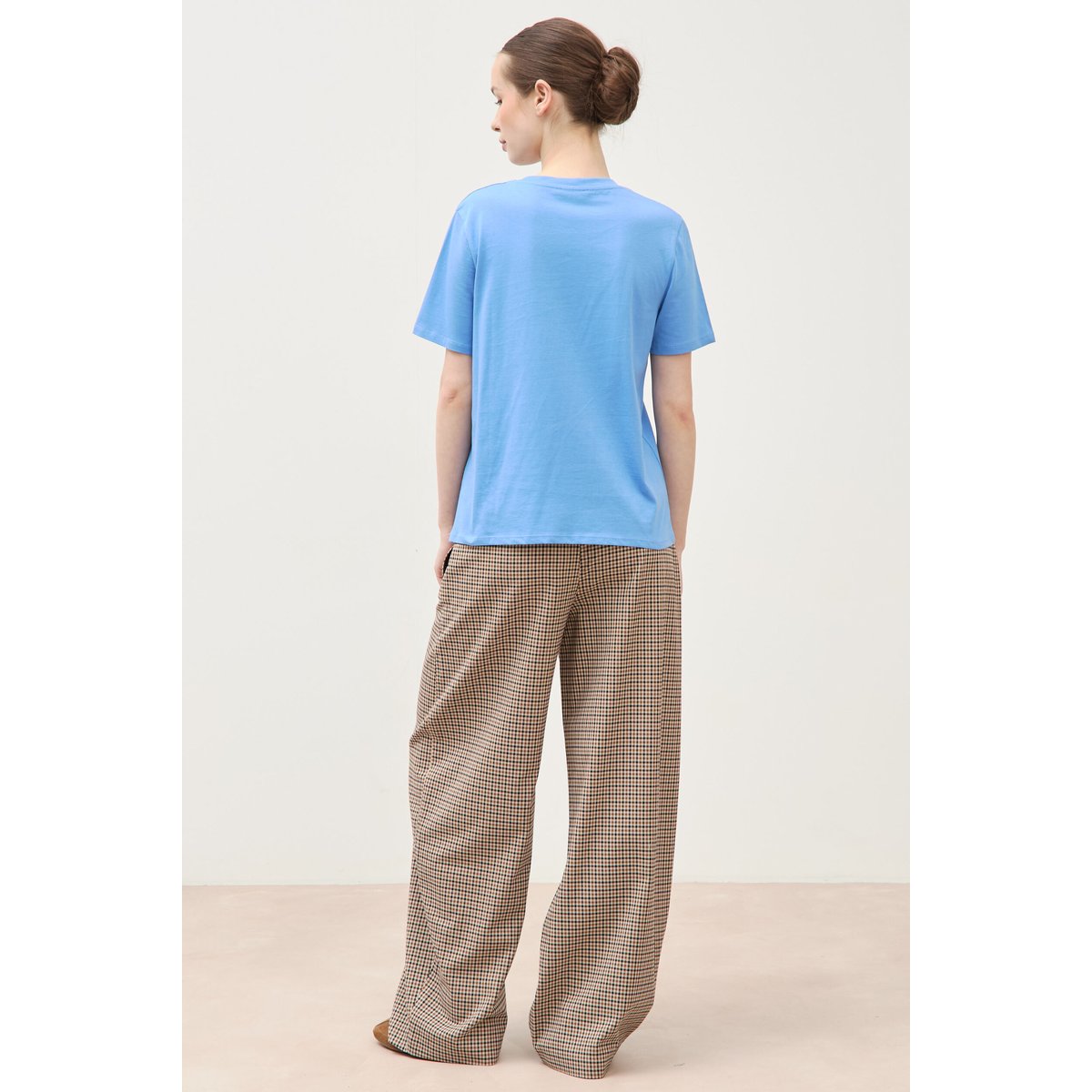 T-shirt droit col rond manches courtes bleu clair, BONOBO