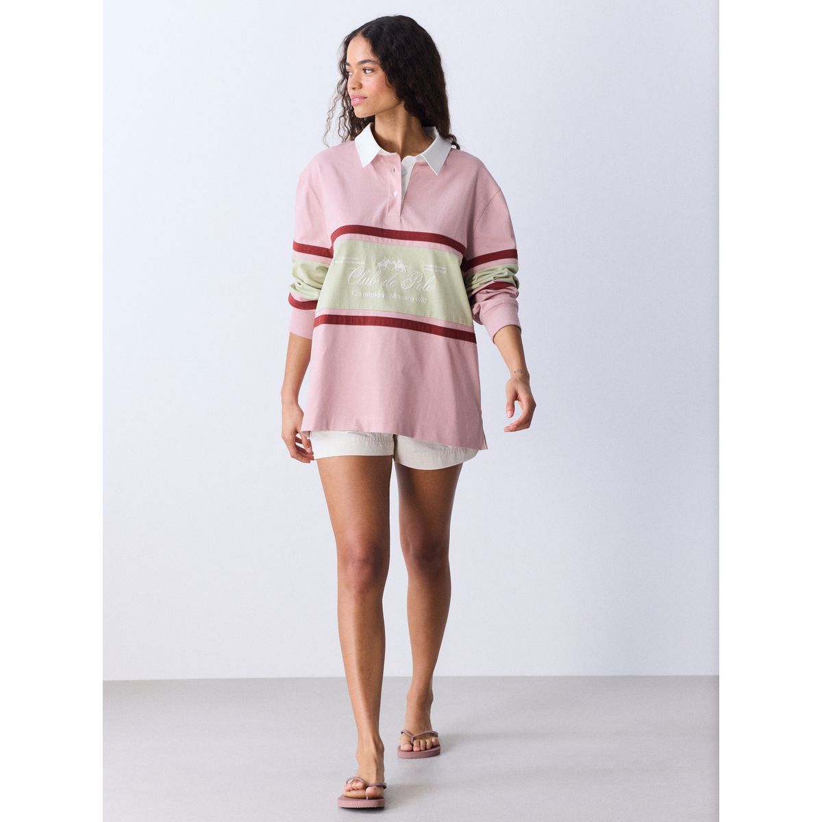 Polo rugby manches longues broderie rose, NEXT