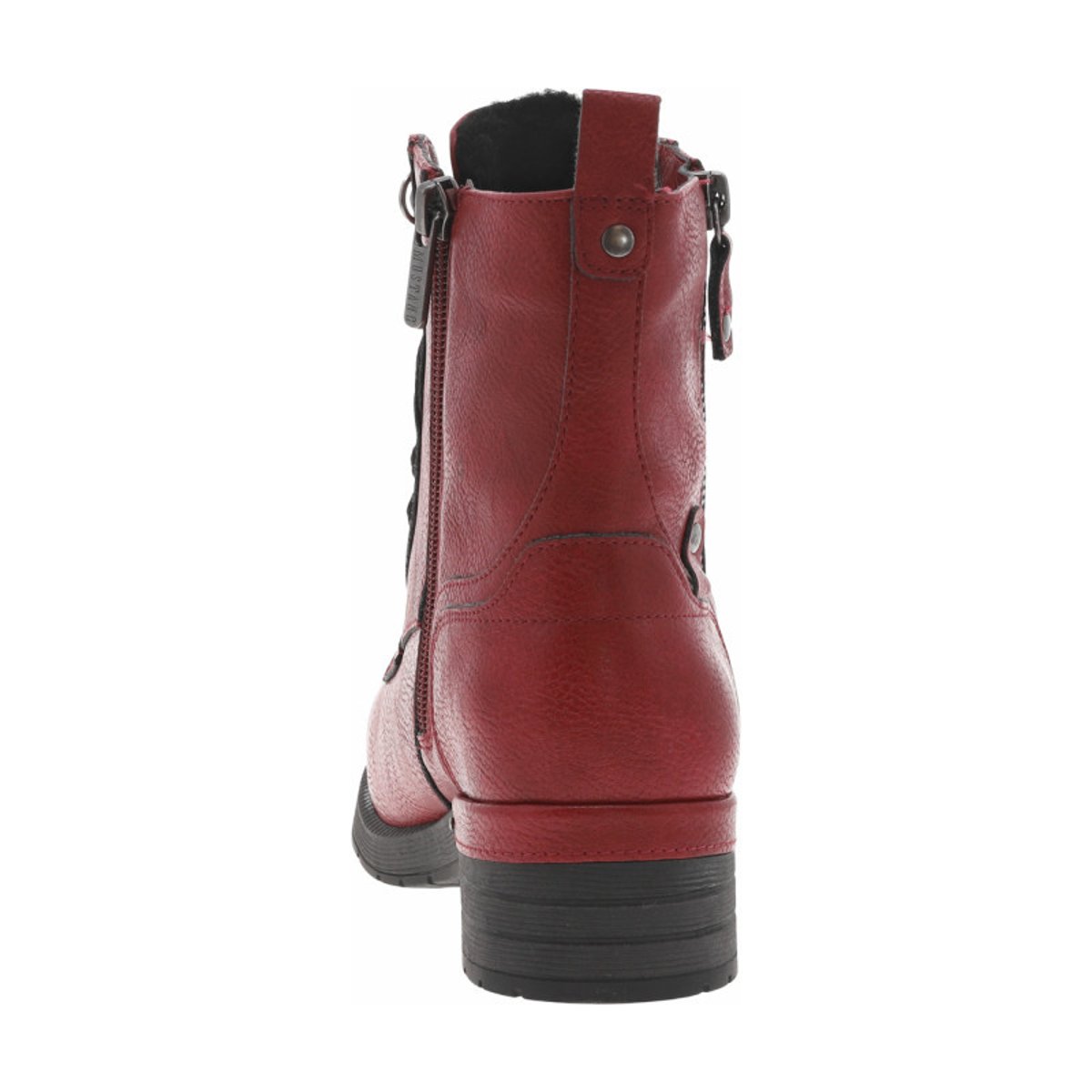 Bottines rouges à talon décroché bas avec un zip et des lacets ronds rouges, MUSTANG