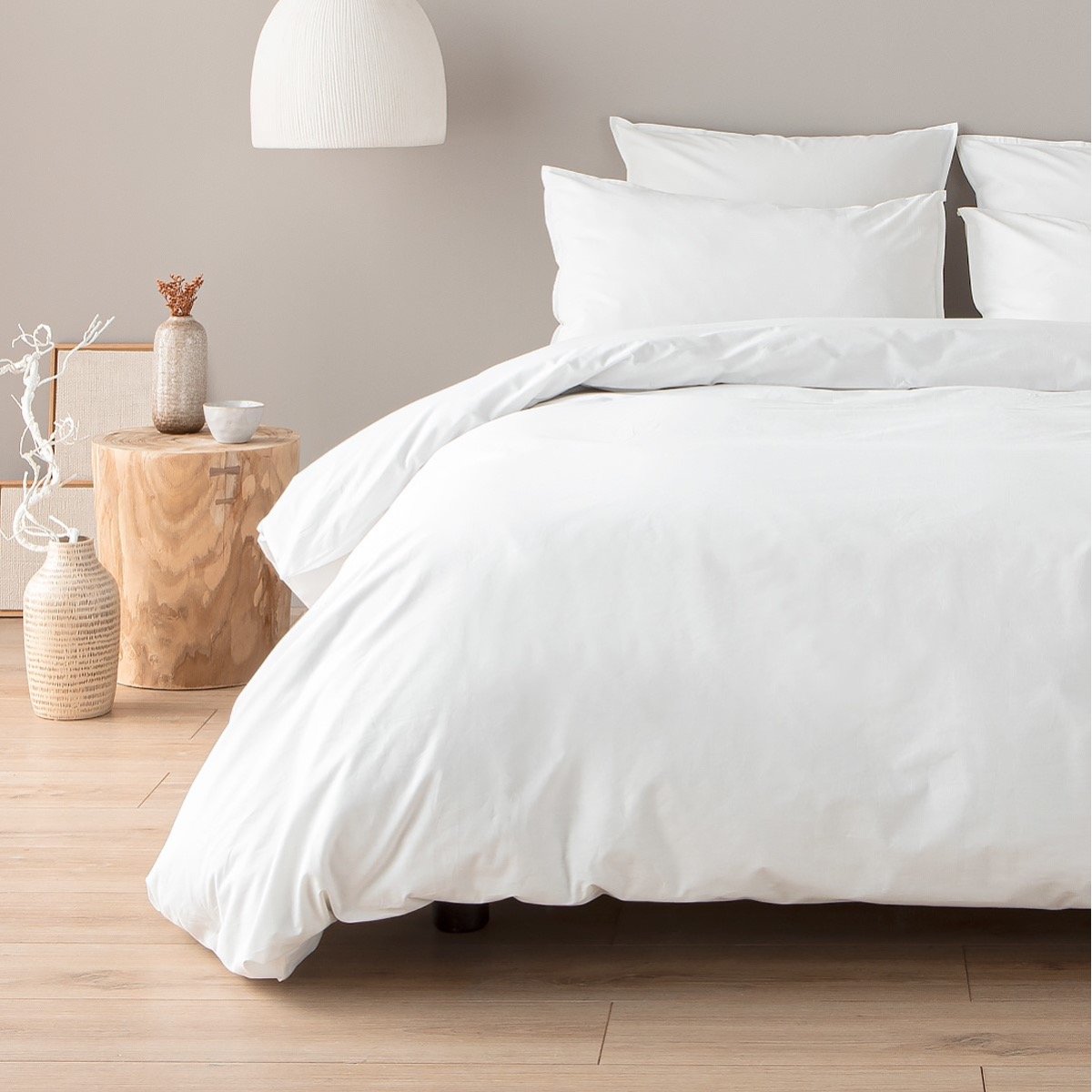 Parure de lit en percale de coton 120 fils- Taies rectangulaires blanc, COTTON & CO