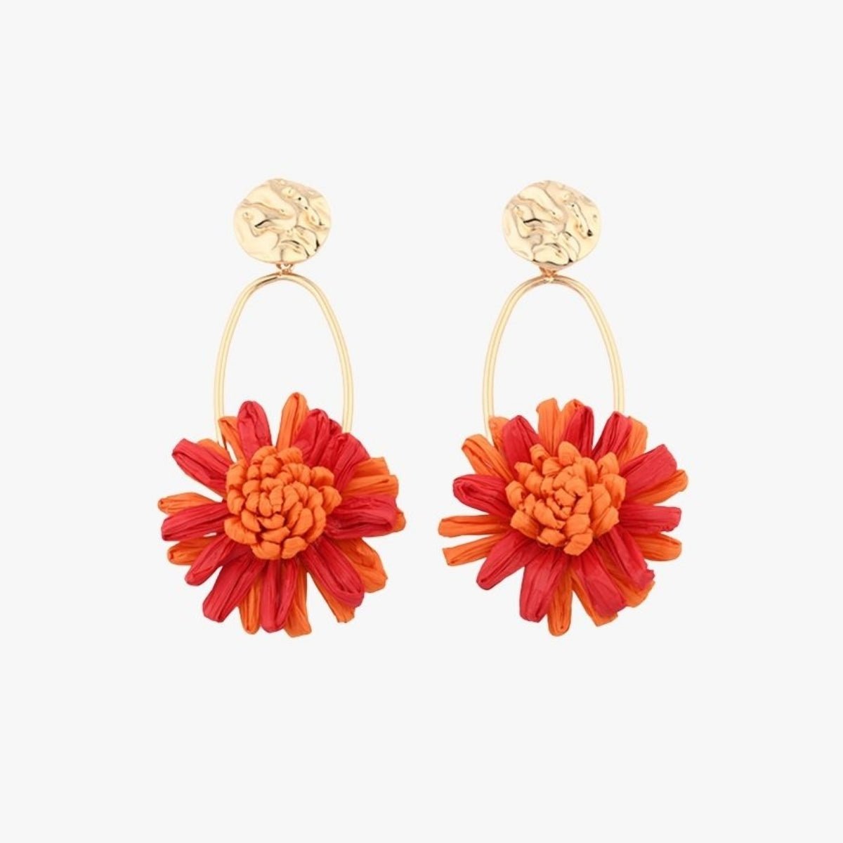 Boucles d'oreilles fleur en raphia rouge et orange orange, BALABOOSTE