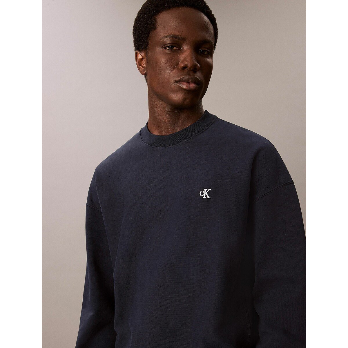 Sweat fermé col rond bleu marine, CALVIN KLEIN