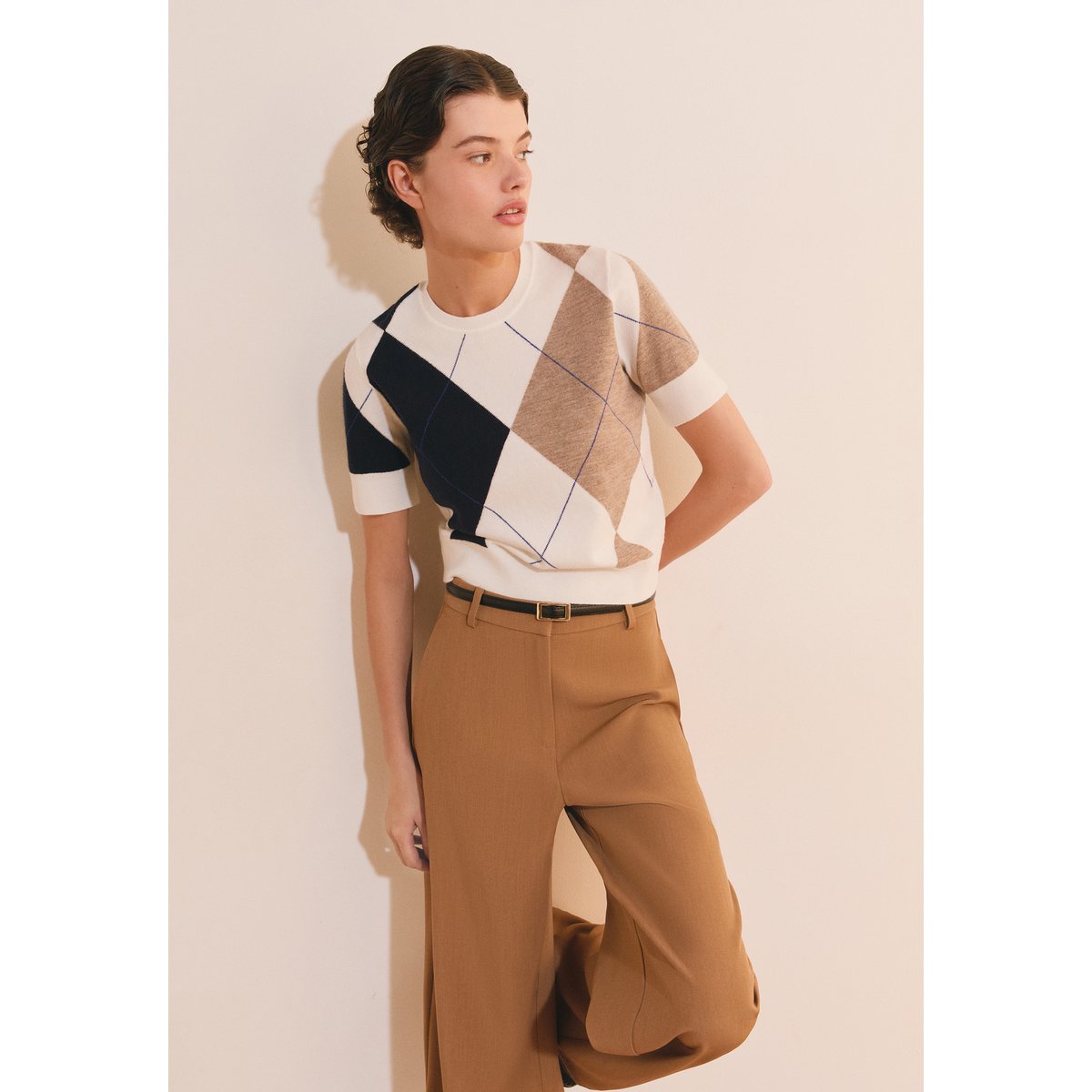 Pull manches courtes à motifs argyle SWANIE ecru, ETAM