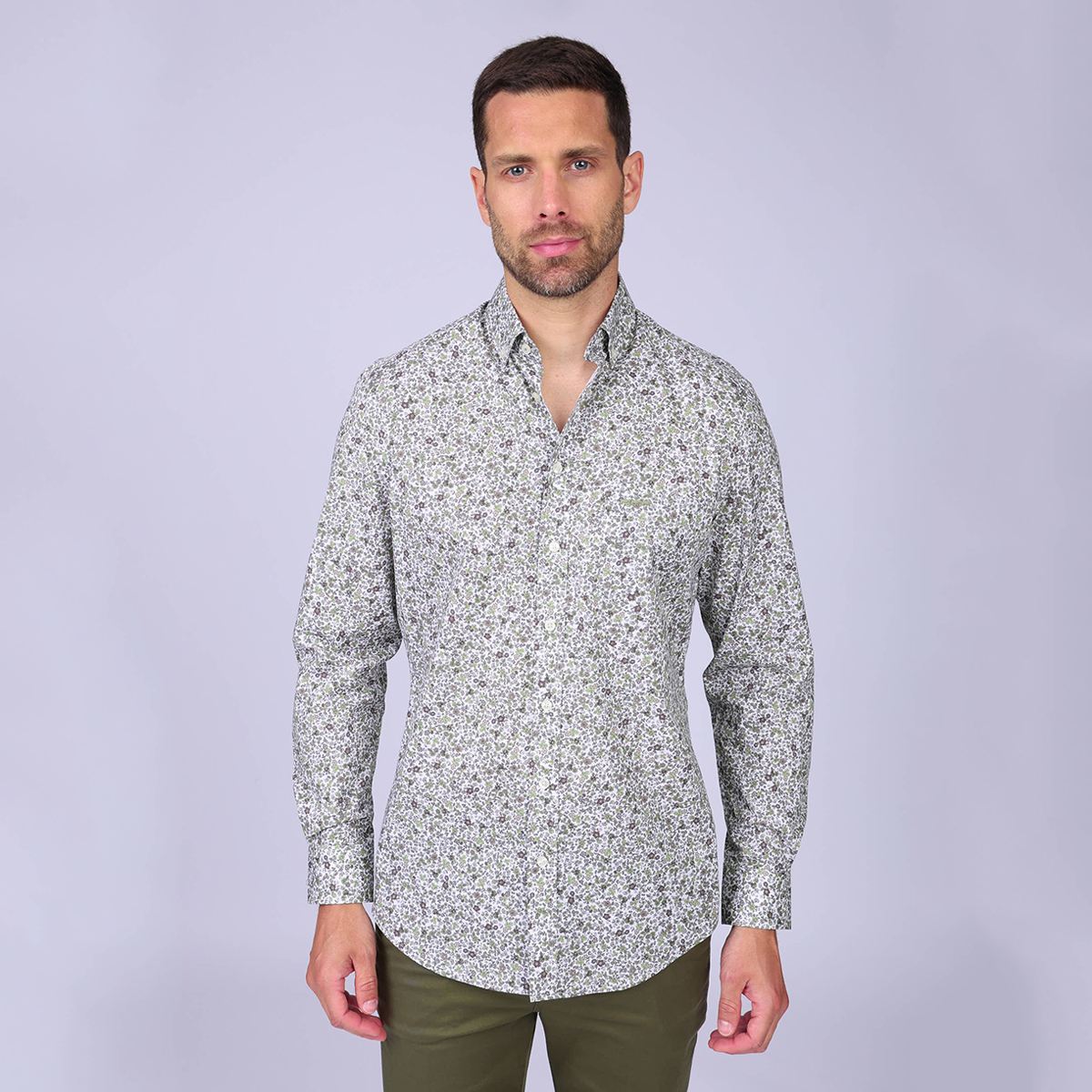 Chemise fleurie Hubert blanc casse, MISE AU GREEN
