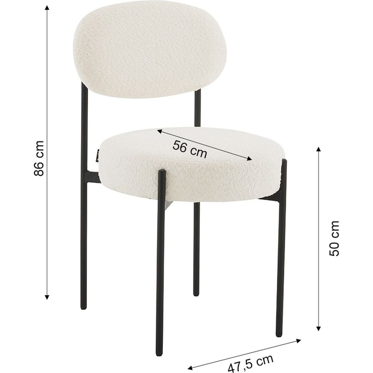 Lot de 2 chaises en tissu bouclé - EVORA ecru, HOMIFAB