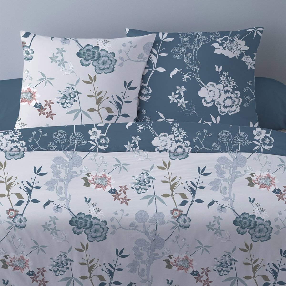 Housse De Couette 240x220 Hana Bleu + 2 Taies bleu, DECORATIE