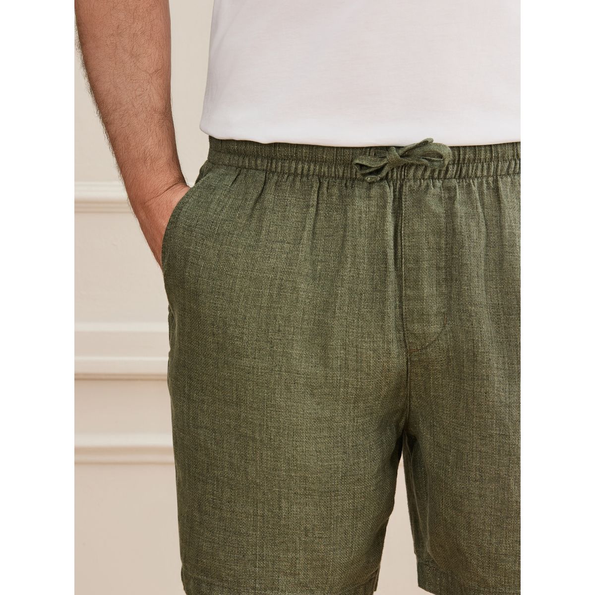 Short en lin épais avec taille à cordon vert, NEXT