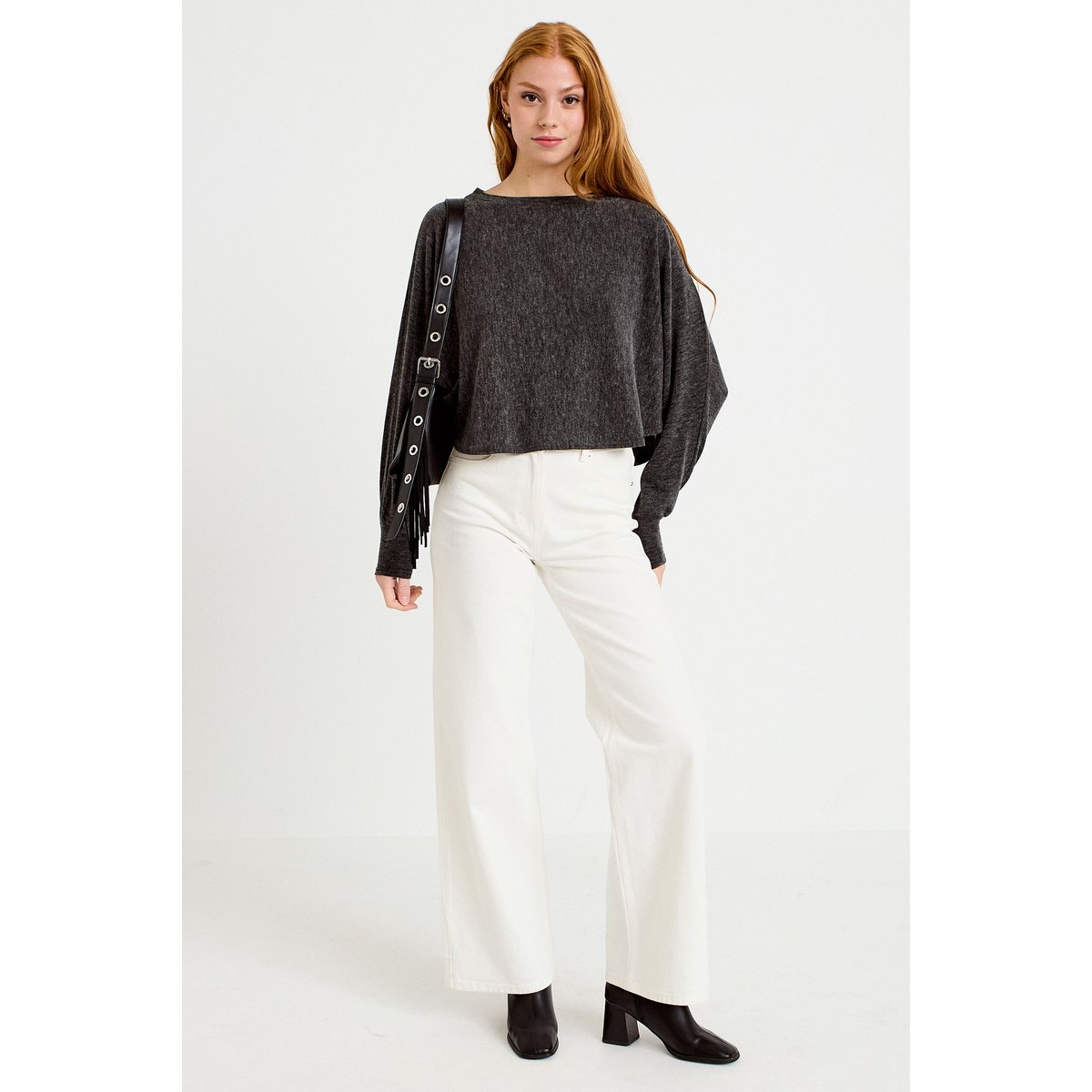 Cape boyfriend cropped col rond gris foncé, CACHE CACHE