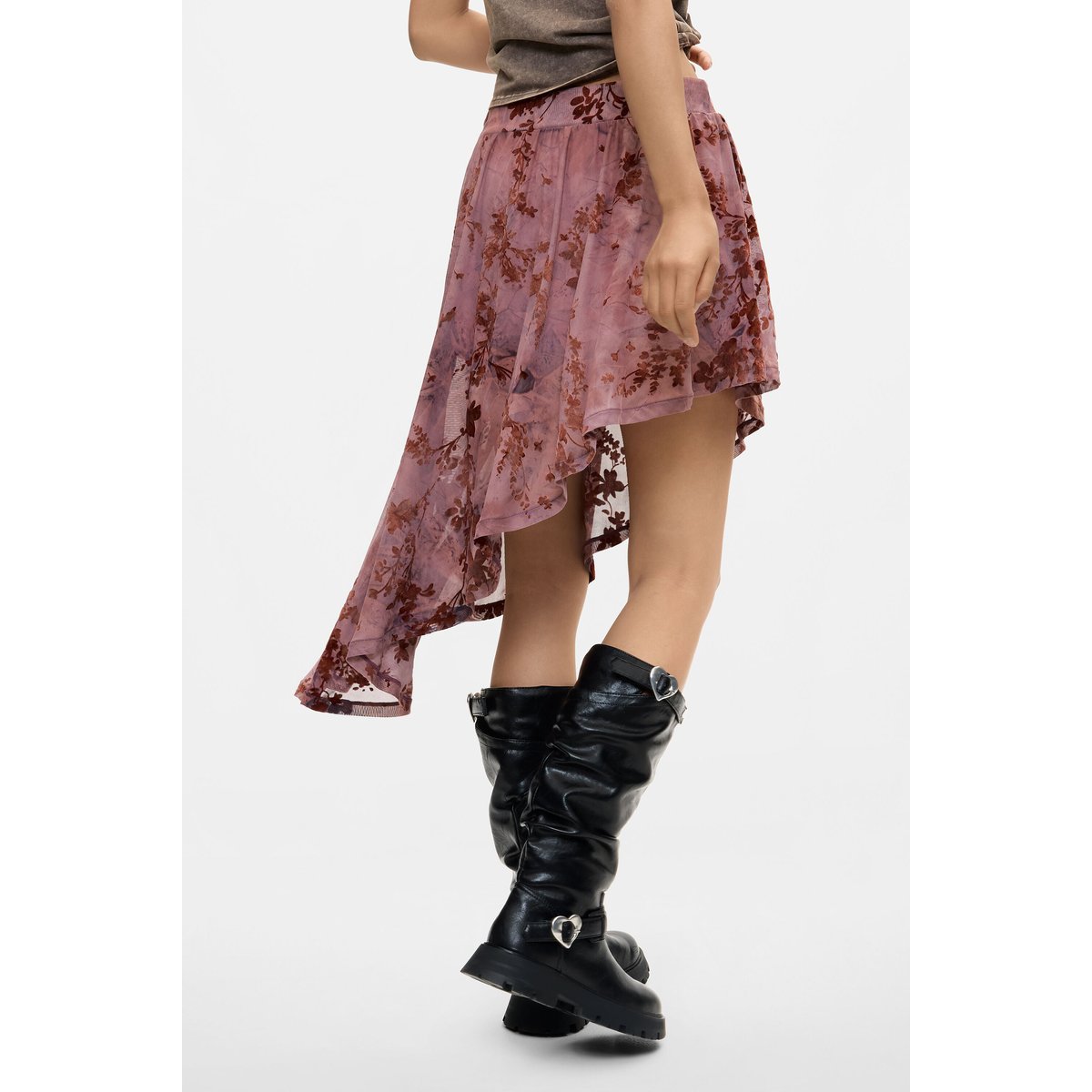 Jupe asymétrique floquée rouge, DESIGUAL