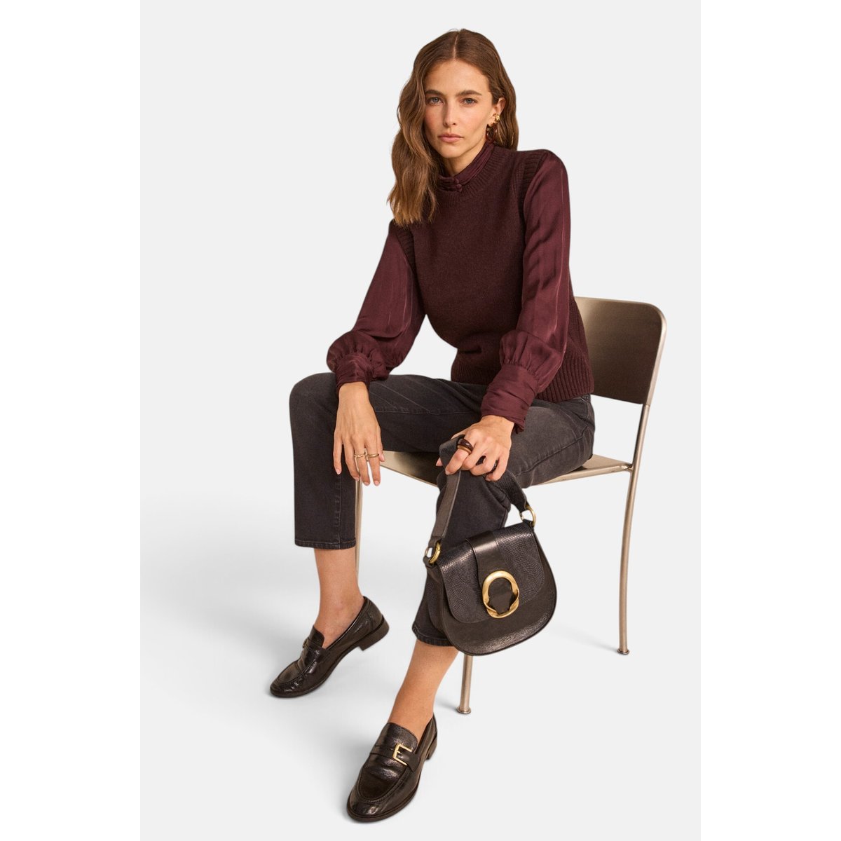 Pull sans manches en laine ANOUK aubergine, Maison 123