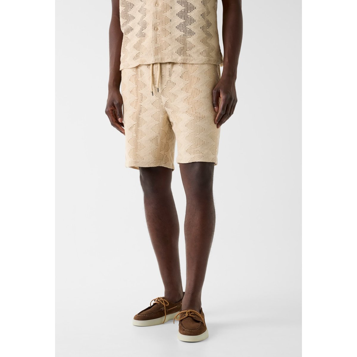 Shorts En Maille Côtelée beige, GUESS