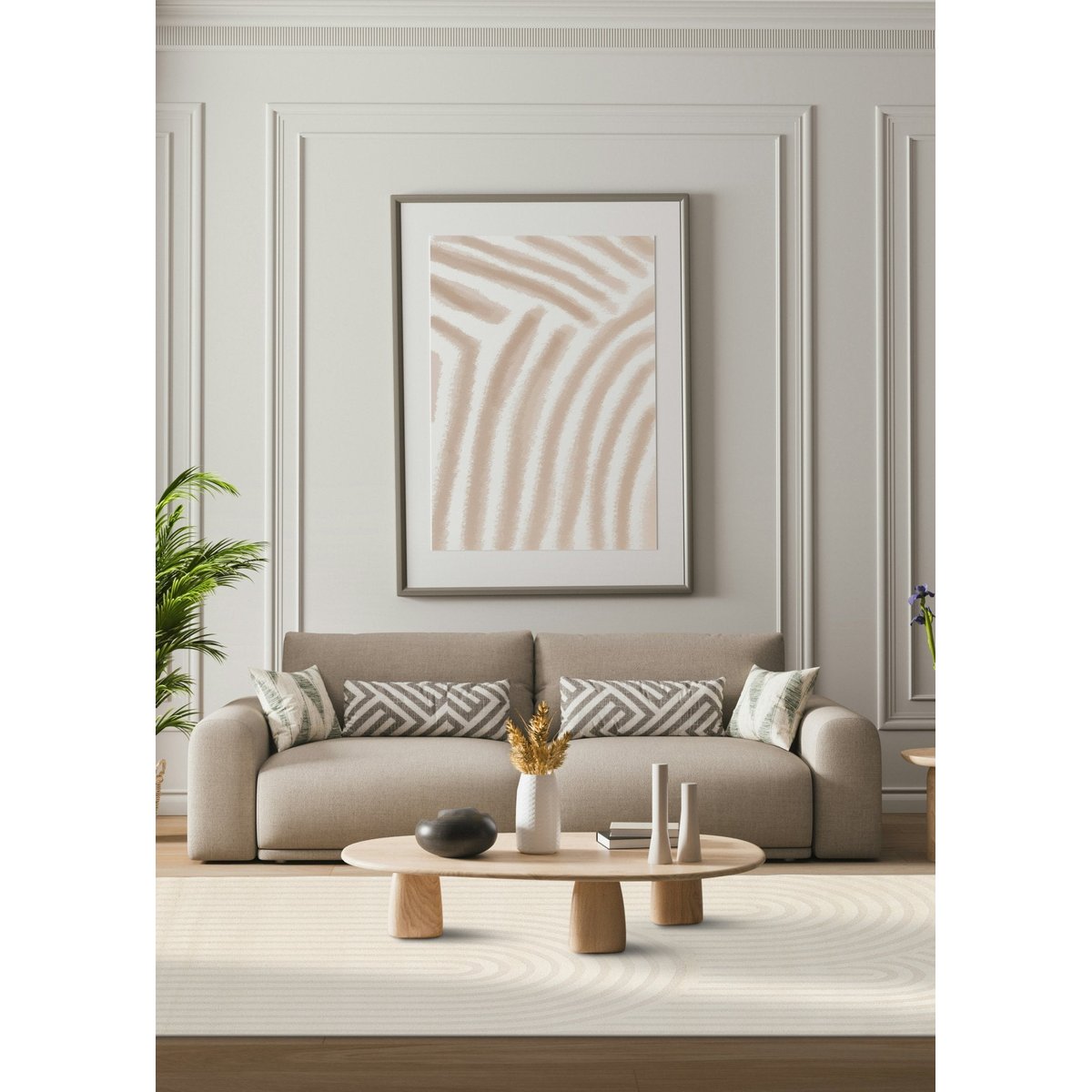 Tapis doux et confortable et graphique ARCADE beige sable, AFK LIVING