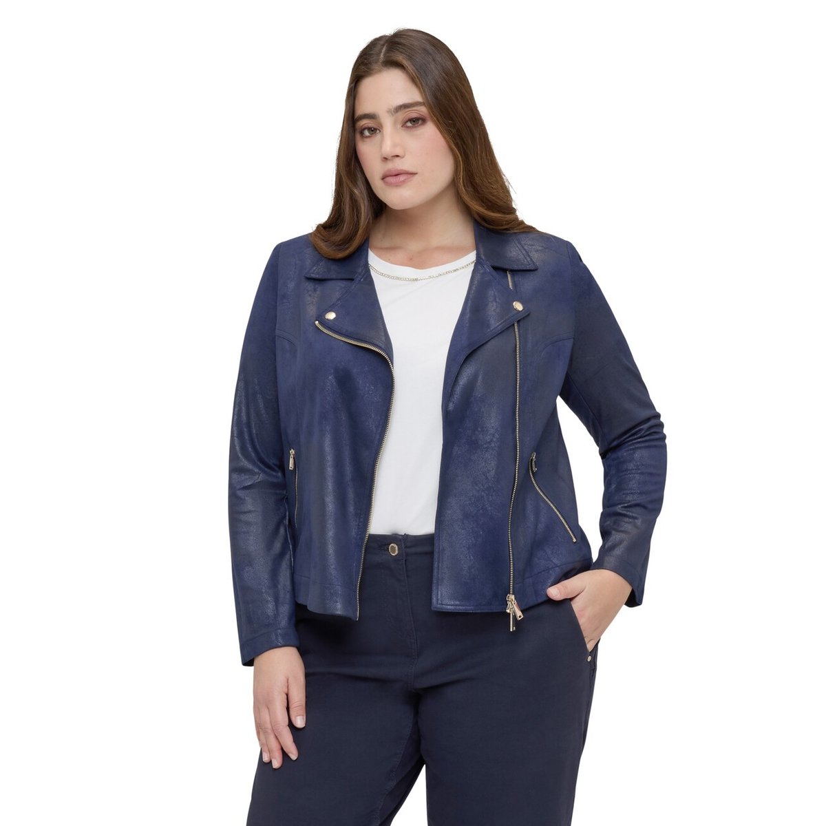 Veste de motard avec fermeture éclair asymétrique bleu, FIORELLA RUBINO