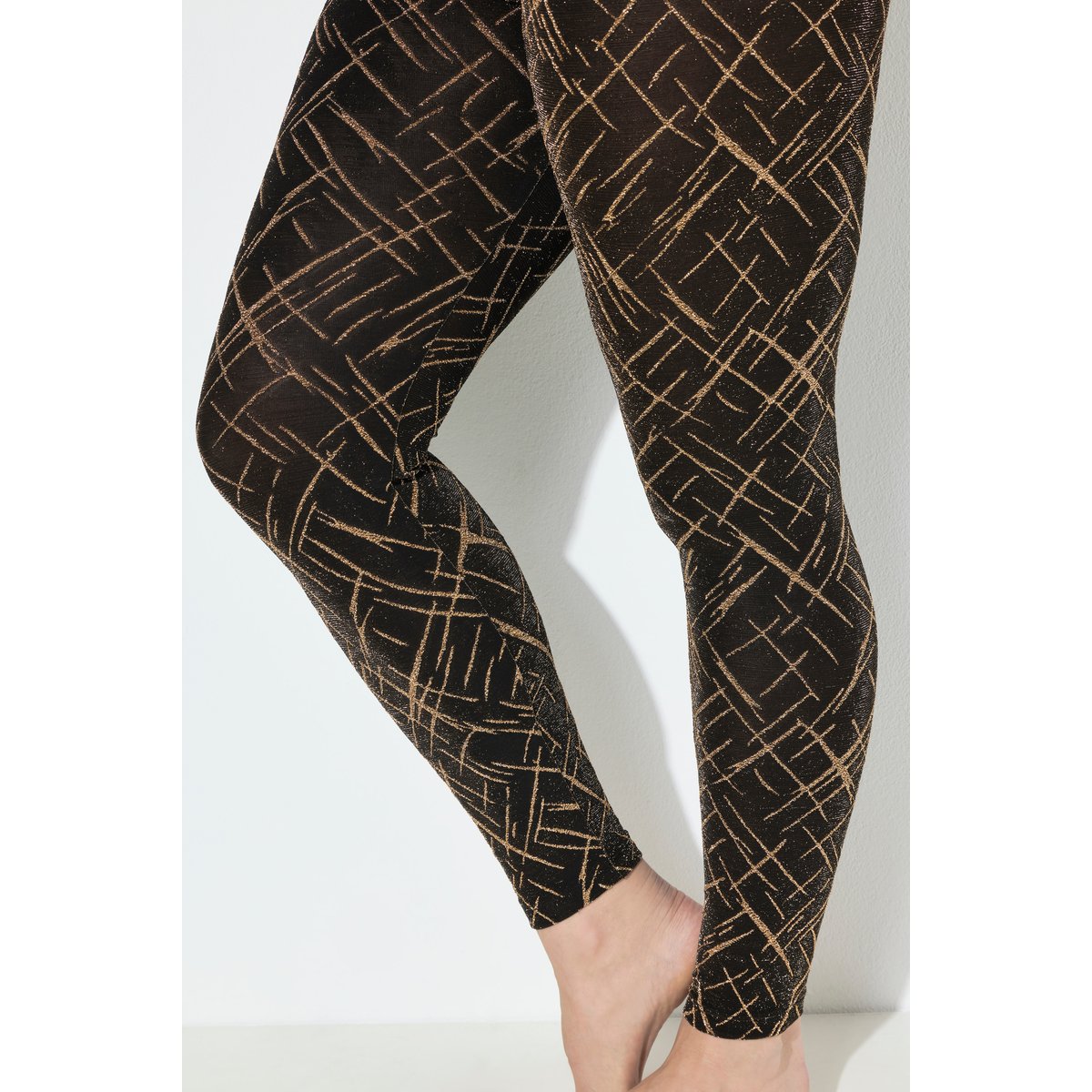 Legging-collant avec motif, matière brillante or, ULLA POPKEN