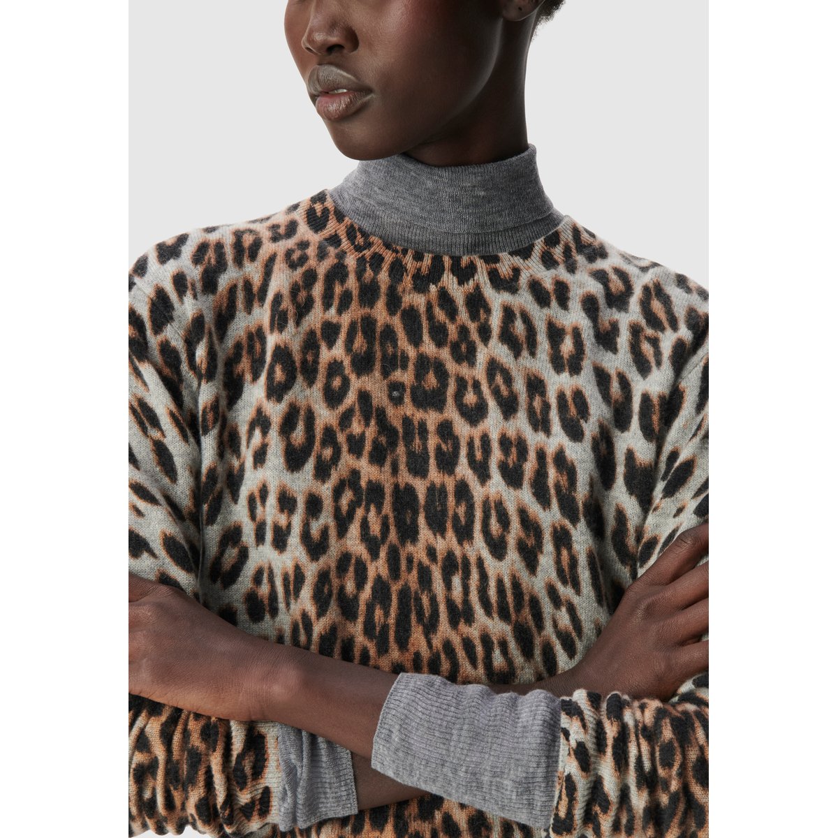 Pull tricot 100% cachemire motif léopard gris, IKKS