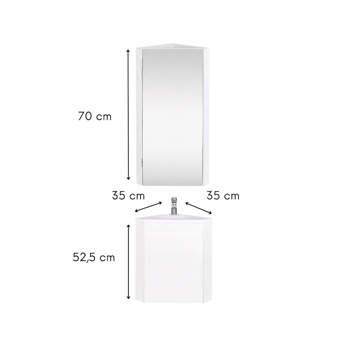 Ensemble lave-mains d'angle suspendu, vasque, robinet et armoire LISA blanc satiné, MOB IN
