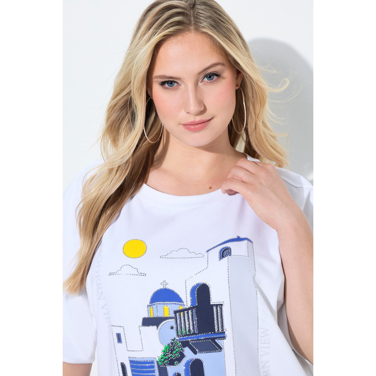 T-shirt oversize, imprimé Santorin blanc cassé, ULLA POPKEN