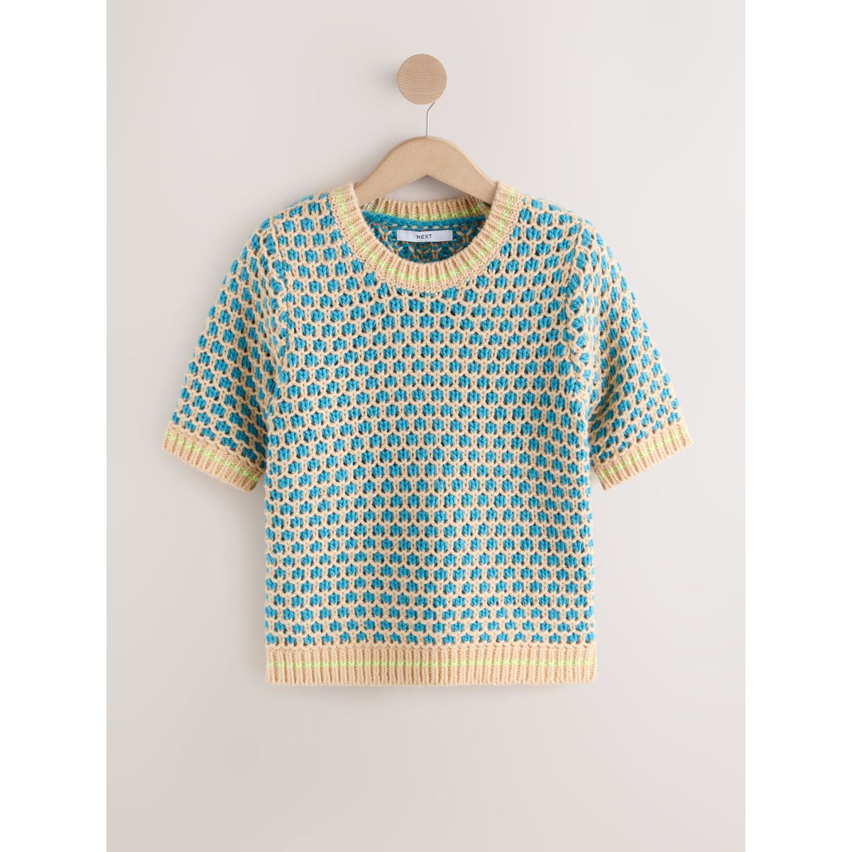 T-shirt en maille à manches courtes laine bleu/naturel, NEXT