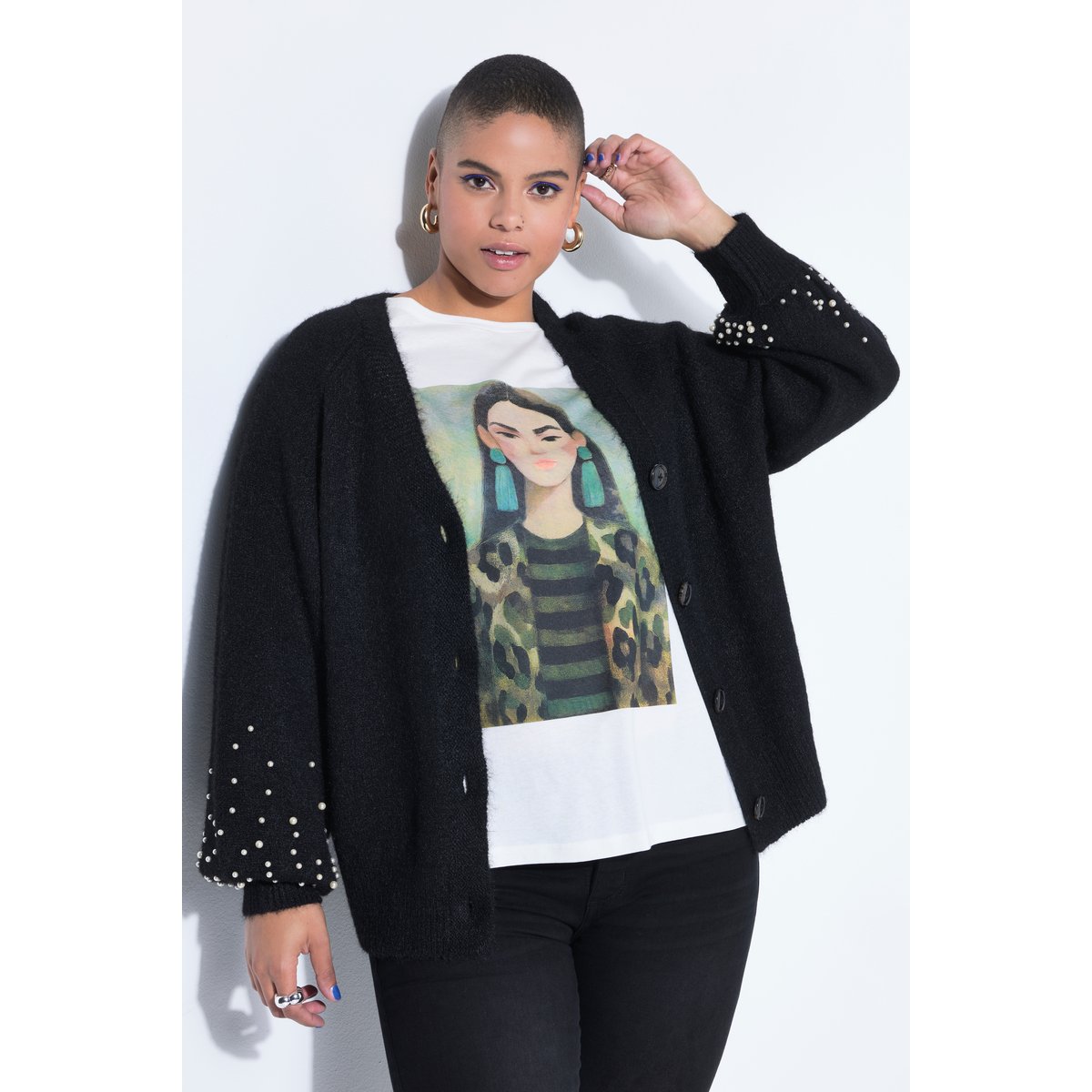 Cardigan oversize à manches ballon avec des noir, STUDIO UNTOLD