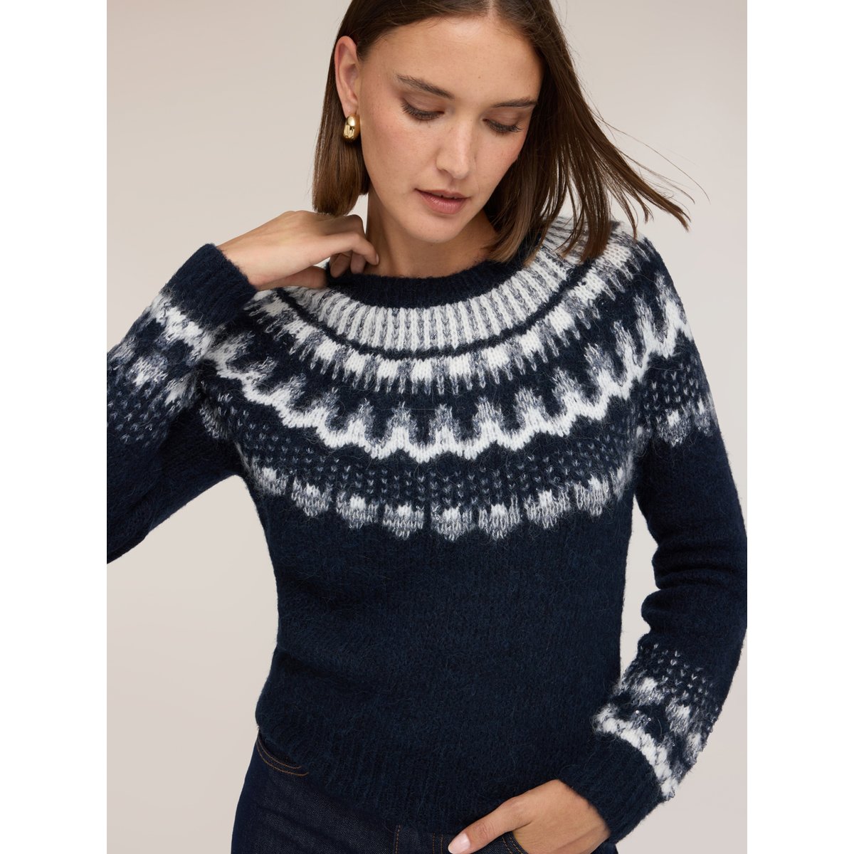 Pull fair isle à paillettes bleu, MOTIVI