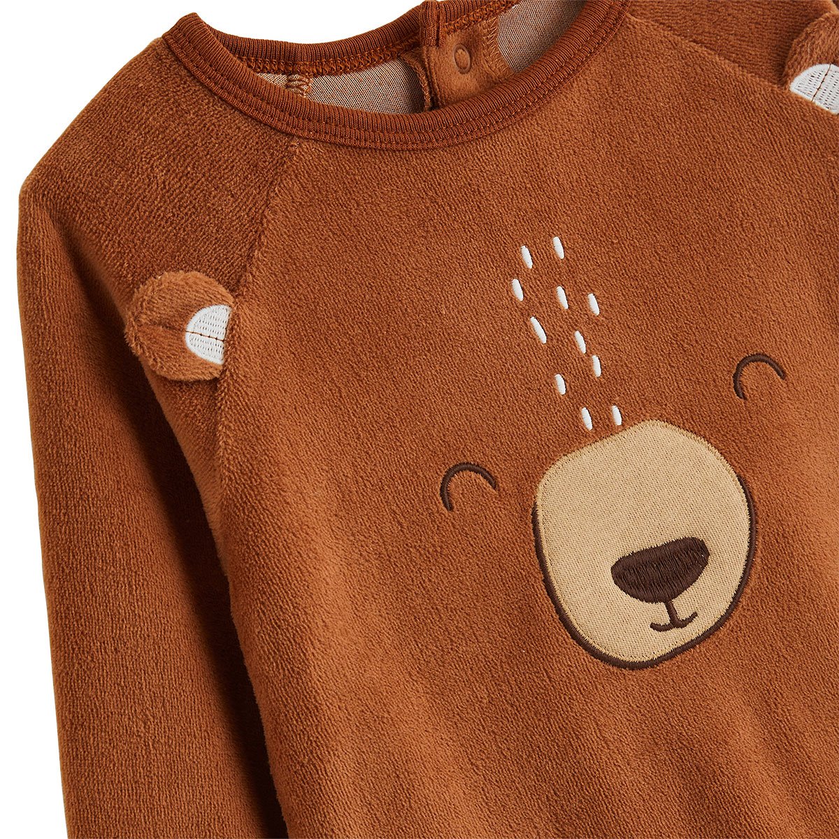 Pyjama enfant 2 pièces en velours Moka marron, PETIT BEGUIN