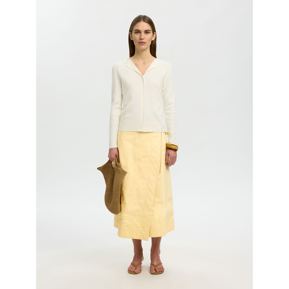 Jupe Mi-Longue jaune - italian straw, SELECTED