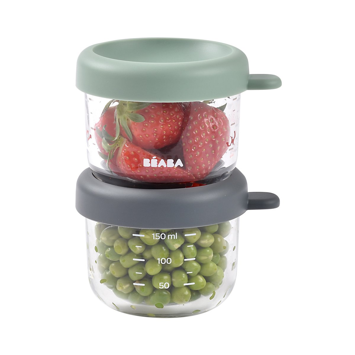 Lot de 2 portions repas en verre 150 ml minéral / vert sauge, BEABA