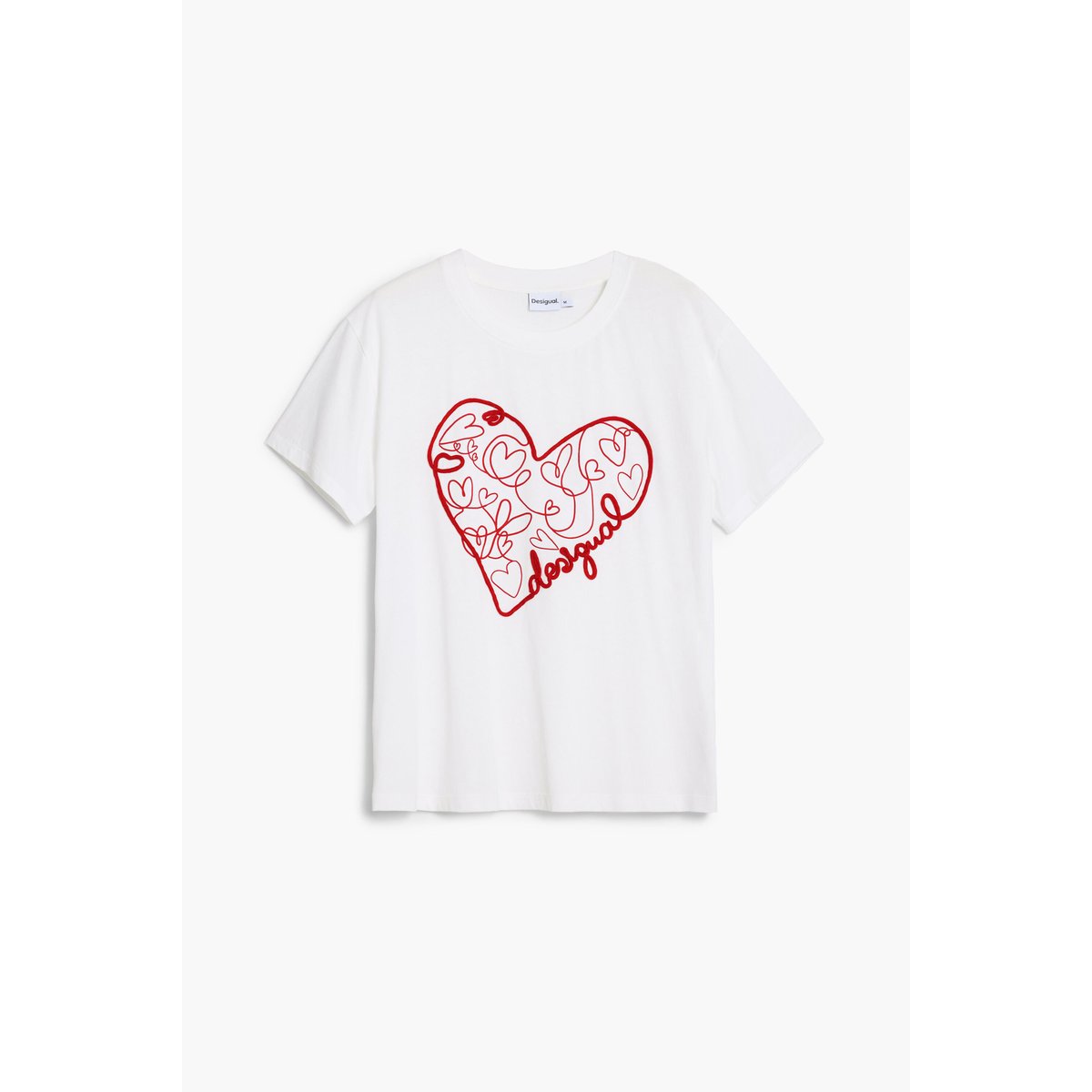 T-shirt à reliefs cœurs blanc, DESIGUAL