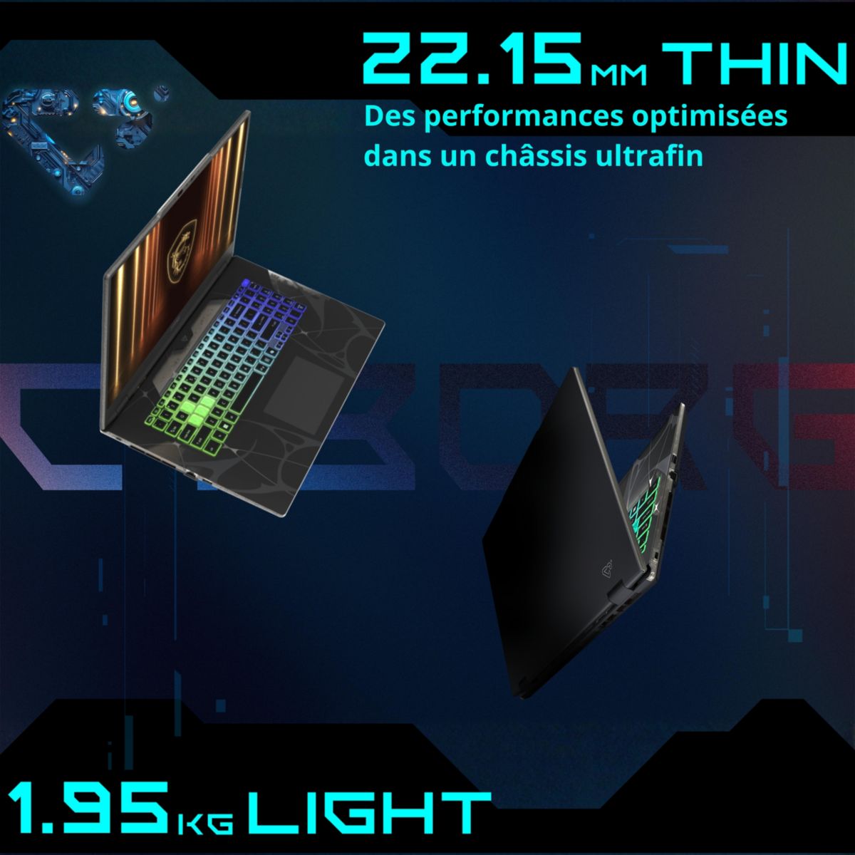 PC Gamer Cyborg 15,6" FHD 144Hz Intel Core i5 13420H Nvidia GeForce RTX 5050 16 Go RAM DDR5 SSD 512 Go couleur unique, MSI