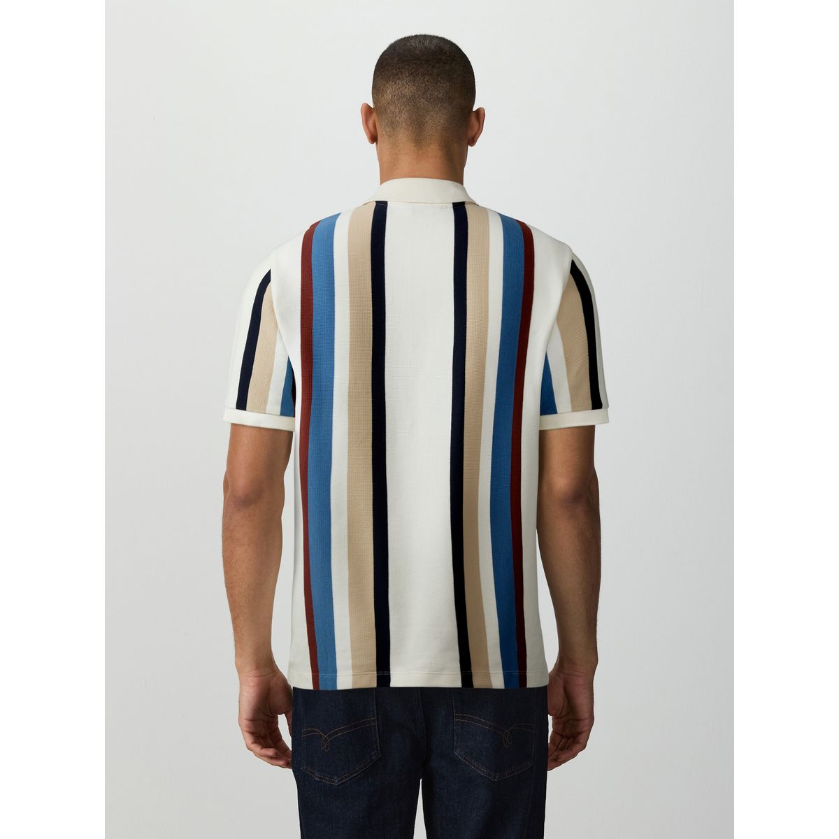 Polo semi-zippé à rayures verticales bleu/blanc, NEXT