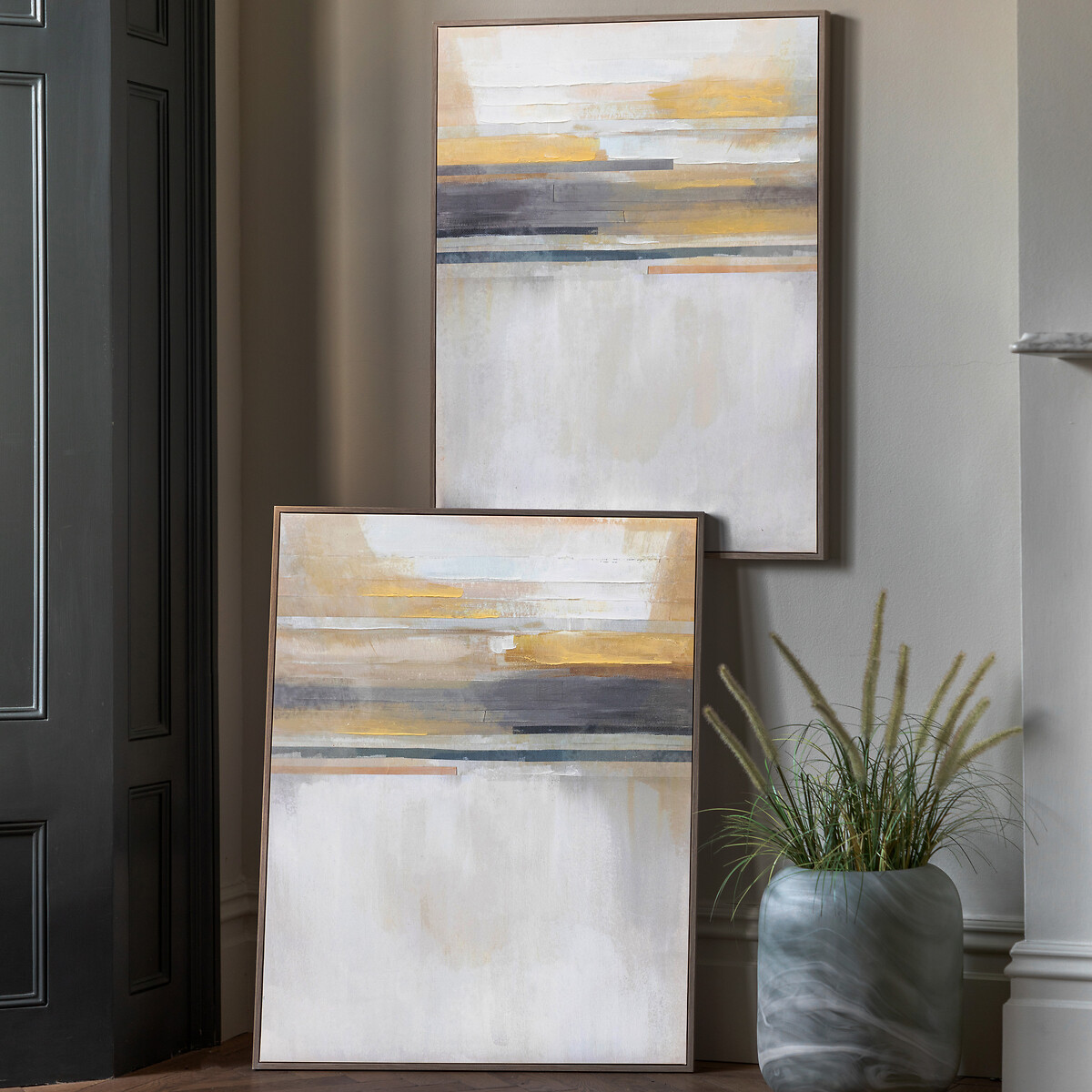 Set of 2 Modern Sunset Framed Canvas natural, ÉDITÉ